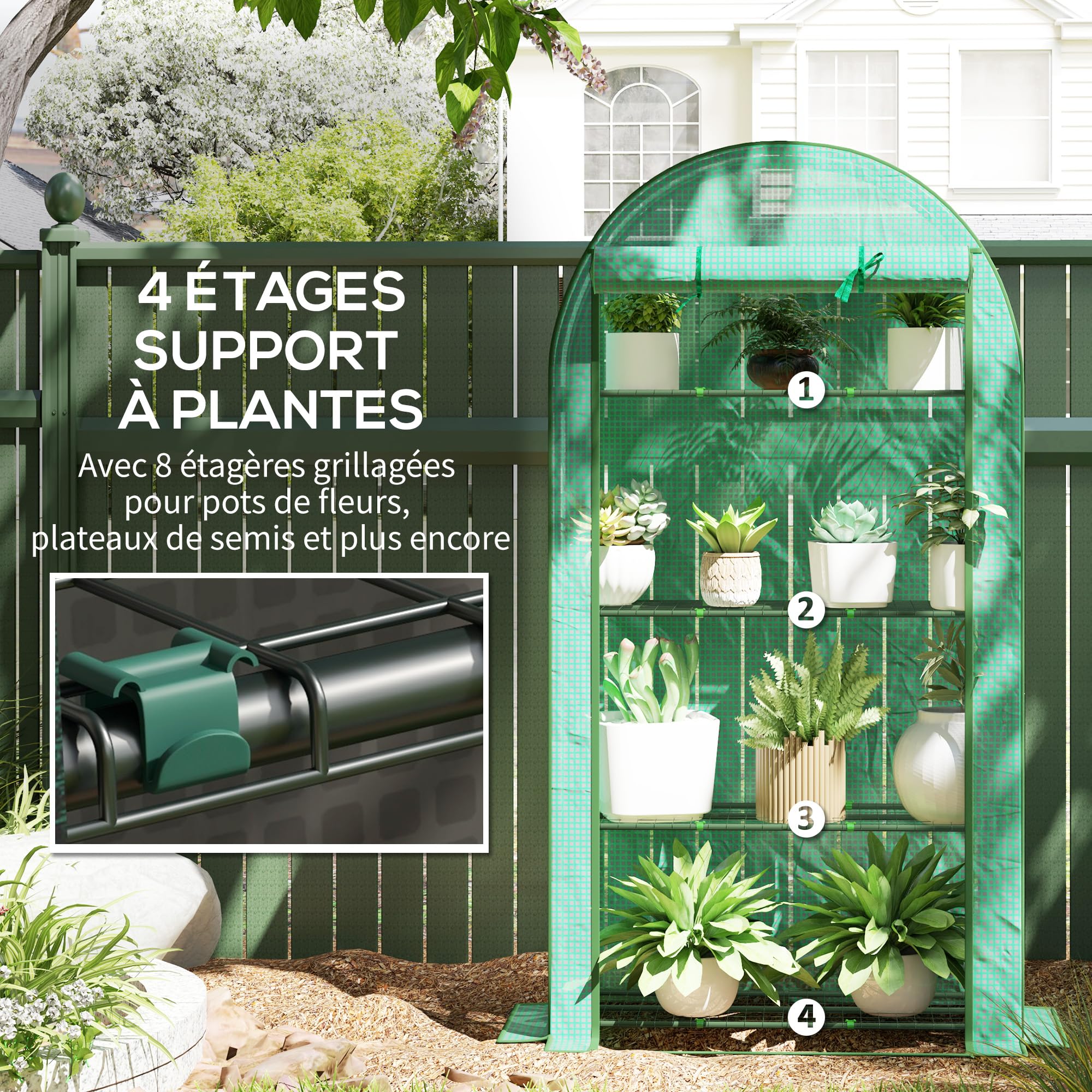 Outsunny Serre de Jardin Serre de Balcon avec étagères à 4 Niveaux, Cadre en Acier, bâche en PE pour légumes, Plantes, Fleurs, Toutes Saisons, 105 x 45 x 160 cm, Vert