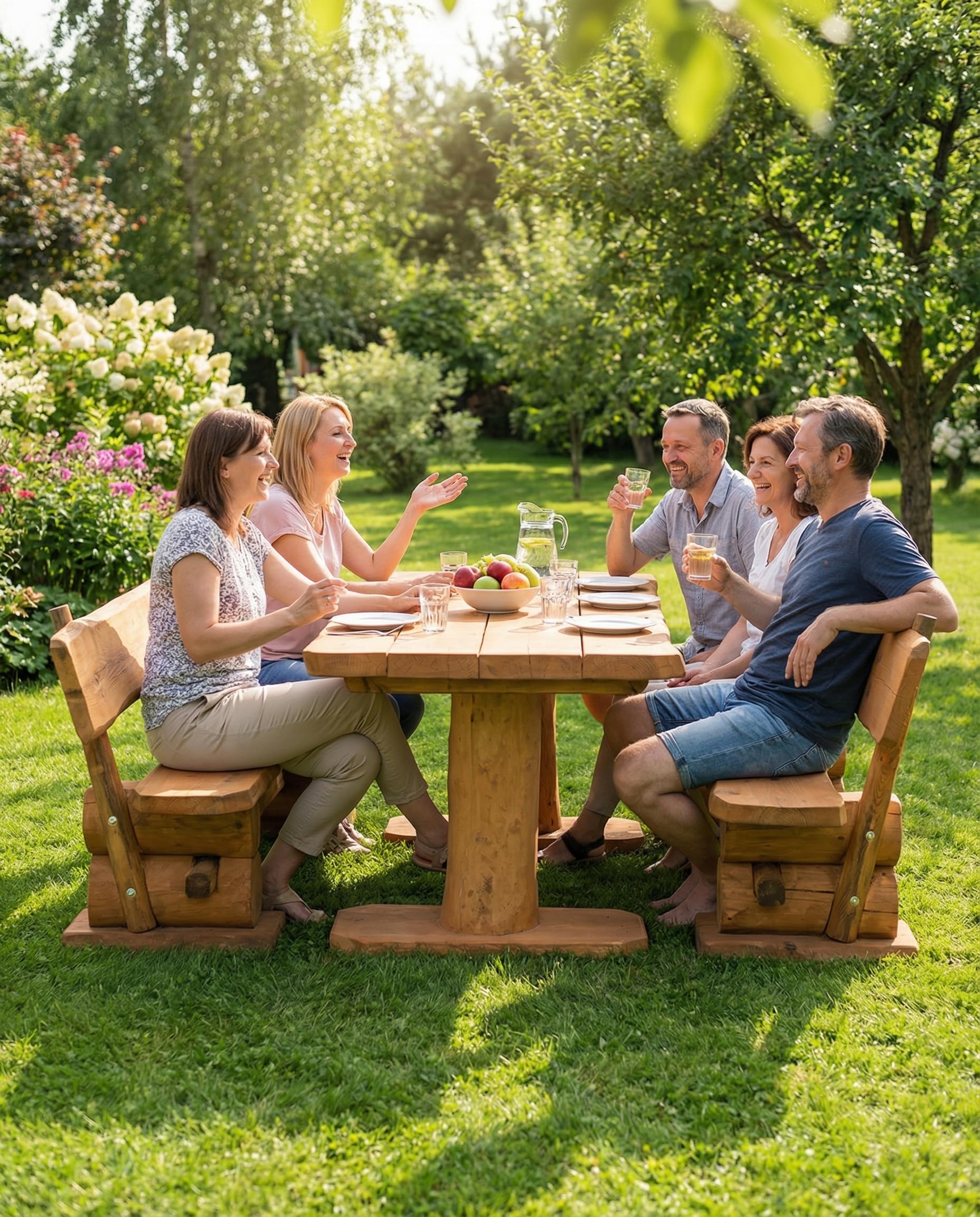 Mega Holz Gartengarnitur Lärche Rustikal 200 cm - Aus heimischer Lärche, naturbelassen - Garten Lounge Set aus massivem Holz 3-teilig - Gartenmöbel für Terrasse, Garten & Balkon, fertig montiert
