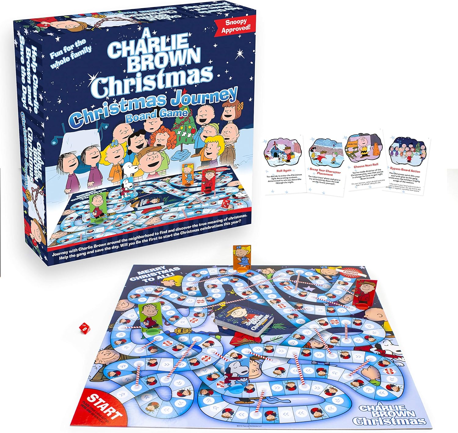 Aquarius Charlie Brown Christmas Journey Board Game- Fun for Kids & Adults - Officially Licensed Peanuts Merchandise & Collectibles, Blue, White
