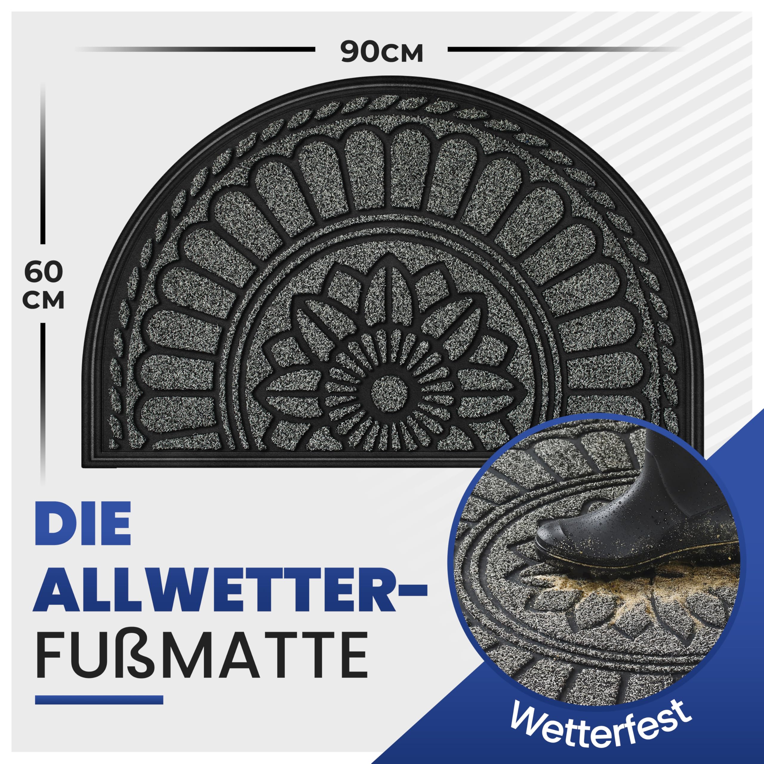 Mibao Fußmatte 60 x 90 cm, rutschfeste Eingangsmatte, strapazierfähige Fußmatte, Schmutzfangmatte mit Gummibeschichtung für den Außenbereich, Grau