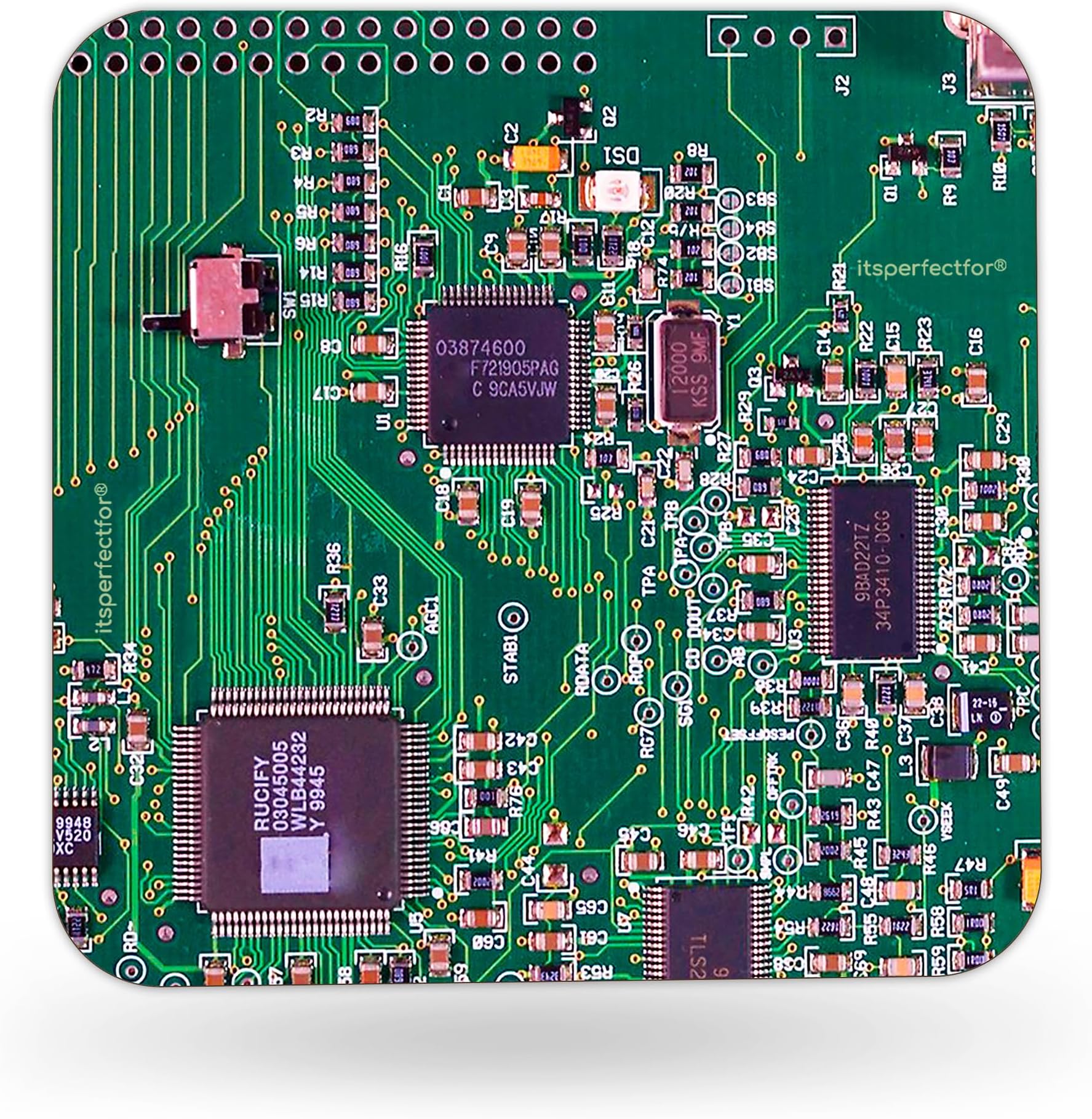 Computer Circuit Board Design Drinks Coaster. PC Motherboard Image Geeky Tech Gift.