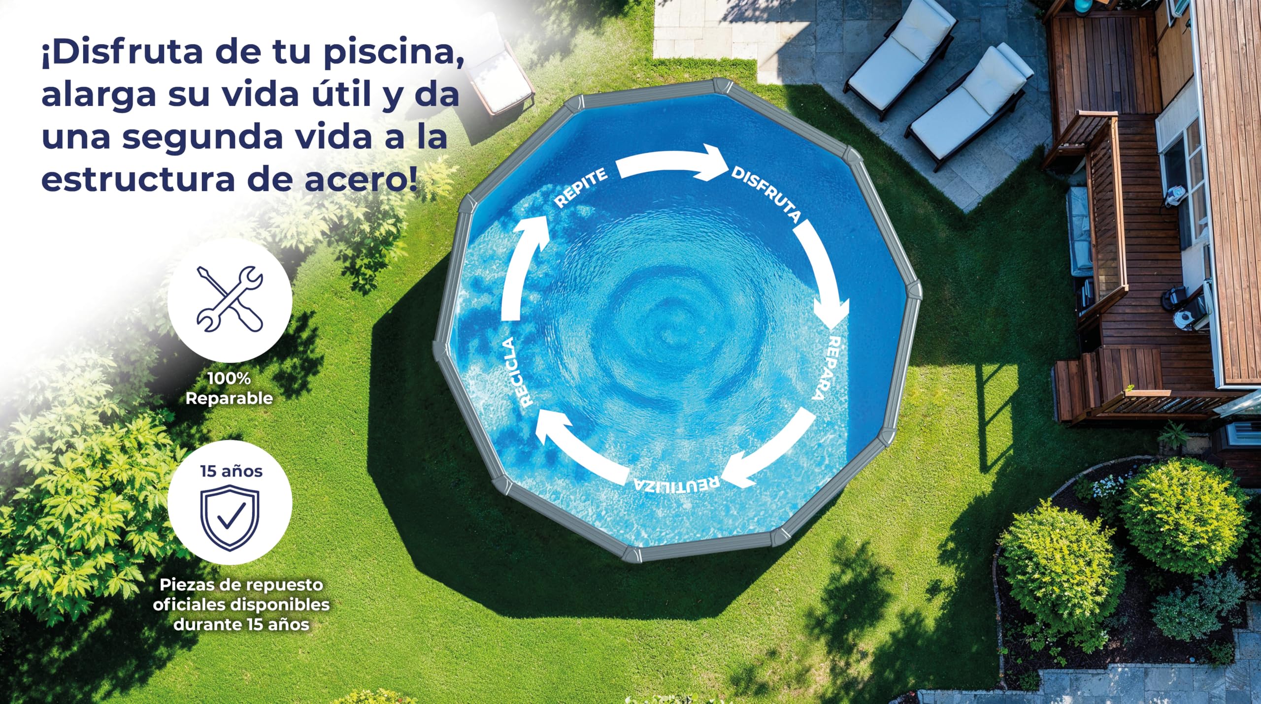 Piscina de Acero Elevada,Forma Ovalada con Aspecto Acero Blanco. Piscinas Desmontables para Jardín 500 x 300 x 120 cm - Piscina Gre KITPROV503 Bora Bora.