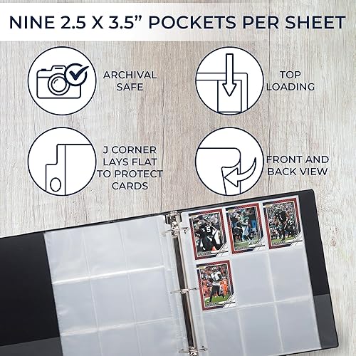 Vista 37 de Samsill Paquete de 50 fundas para tarjetas coleccionables de 4 bolsillos, capacidad para 400 tarjetas, transparente, cabe en mini carpeta estándar