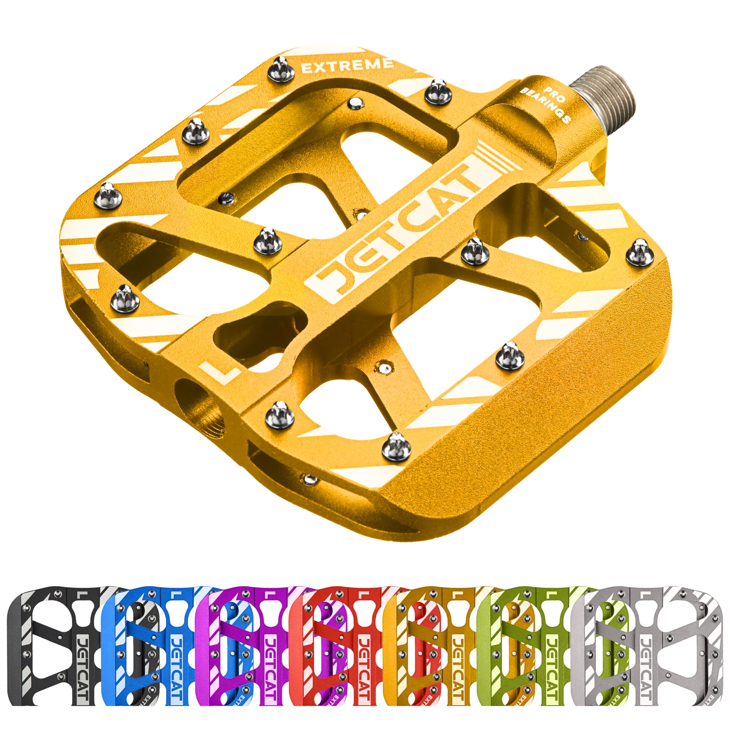 JETCAT Mountain Bike Pedals - MTB Pedals Flat, Bicycle Pedals for BMX MTN Road Gravel EBike, BMX Pedals, Flat Pedals, Road Bike Pedals, Specialized Parts, Metal Aluminum 9/16" Gold/Yellow