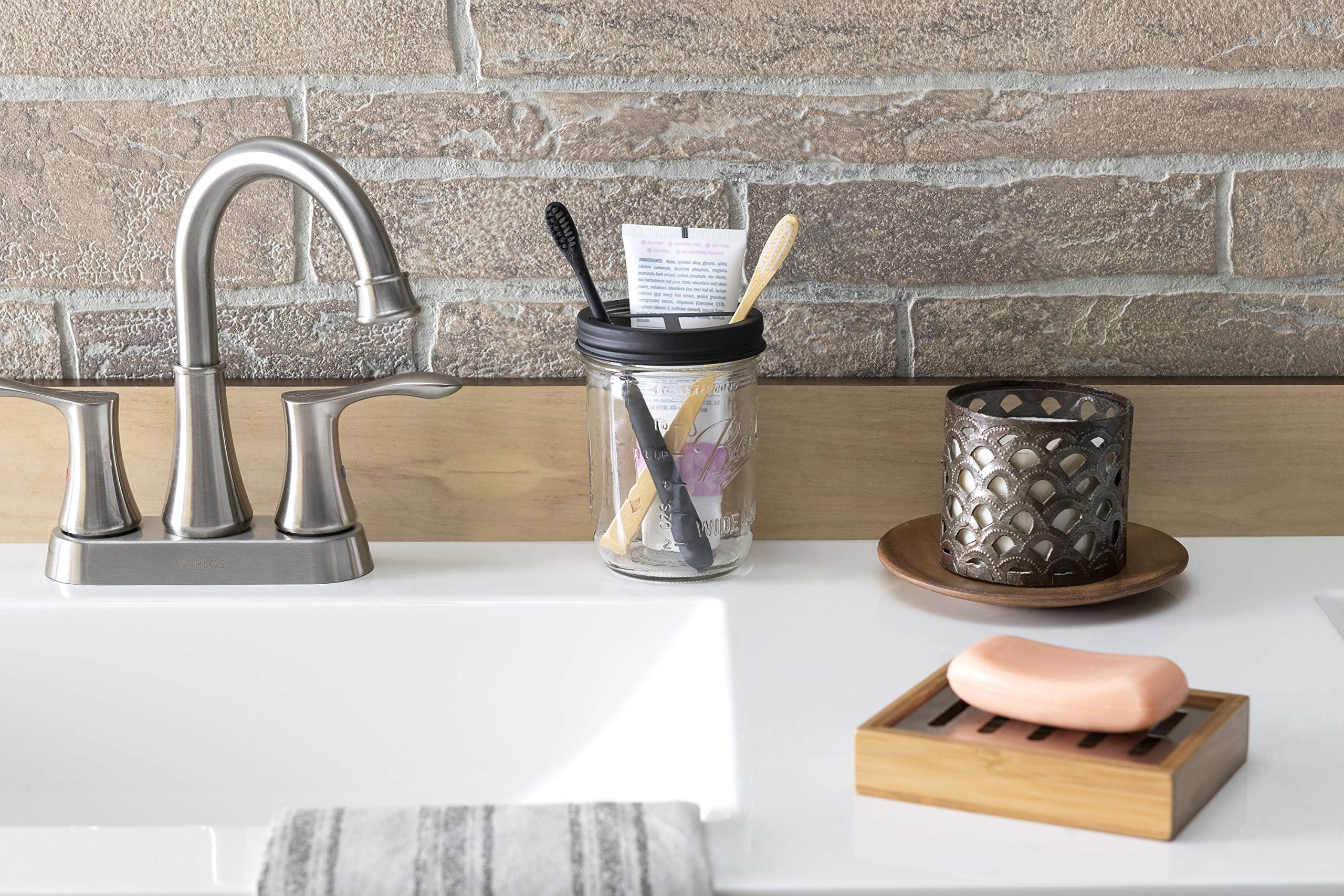 Jarmazing Products Mason Jar Uchwyt na szczoteczkę do zębów, czarny, z kulkowym słoikiem o pojemności 473 ml, wykonany z odpornej na rdzę stali nierdzewnej