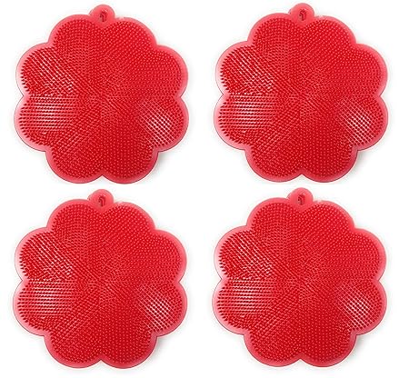 Bridge2shopping Silicone Dish Sponge Scrubber, Flower Shape, Multicolor, Set of 4