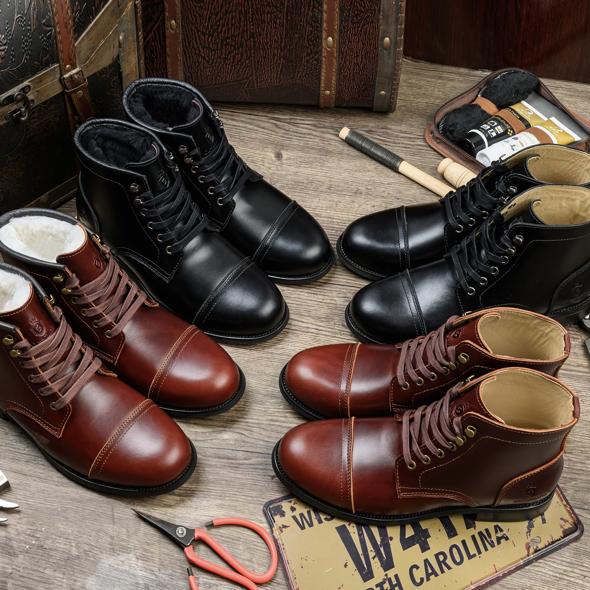 Botas Clásicas Para Hombre Hechas a Mano Con Puntera Blanda,Impermeable-Piel/Lana de Austria Invierno