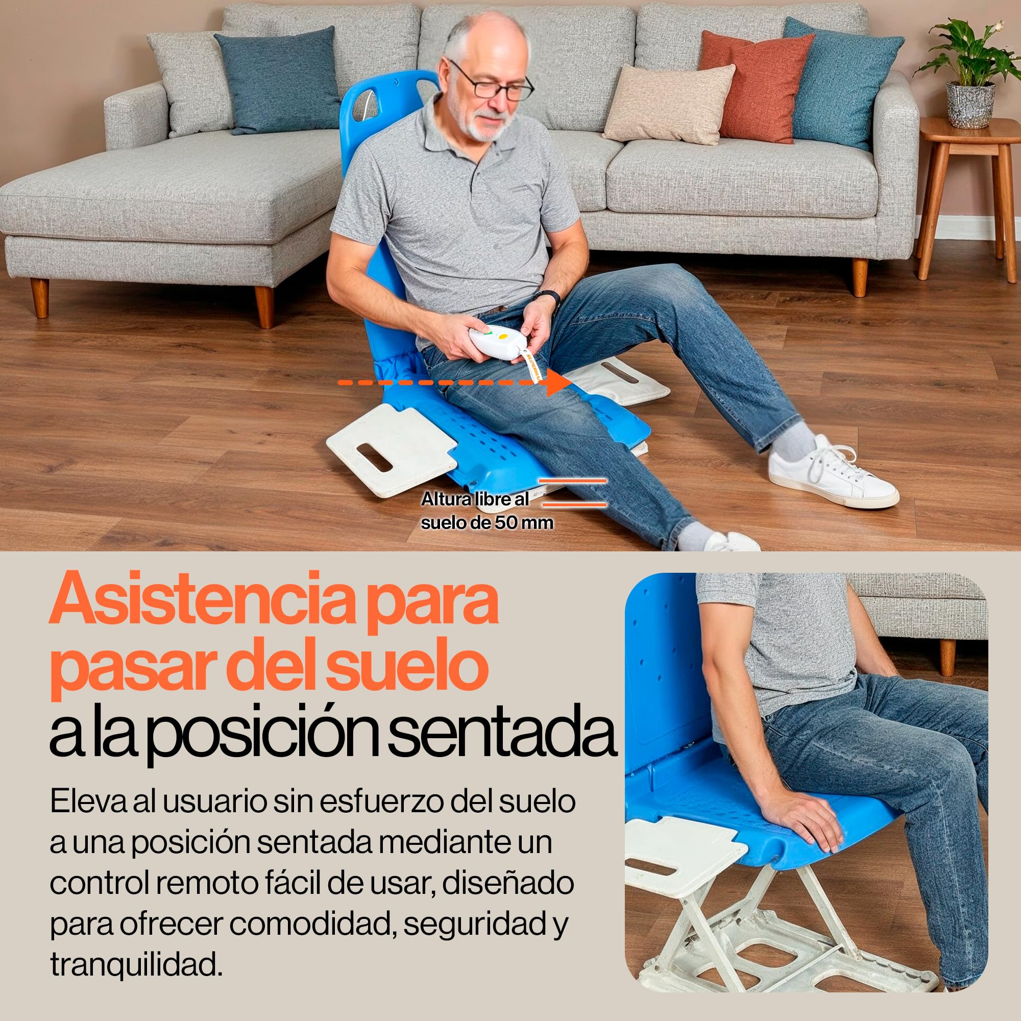 SuperHandy Elevador portátil de Suelo y bañera – Ligero 8,6 kg, Plegable, Capacidad de Carga 150 kg, Elevador Impermeable IP68 para Personas Mayores, Asiento ergonómico con Paneles Desmontables