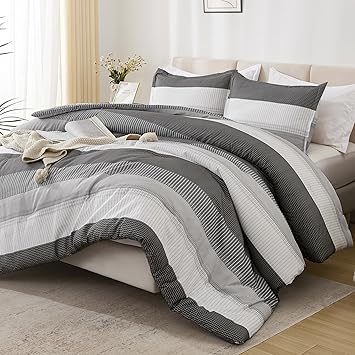 Litanika Full Comforter Set Dark Grey - 3 Pieces Lightweight Fluffy Bedding Comforter Sets, All Season Down Alternative Comforter (1 Comforter, 2 Pillowcases)