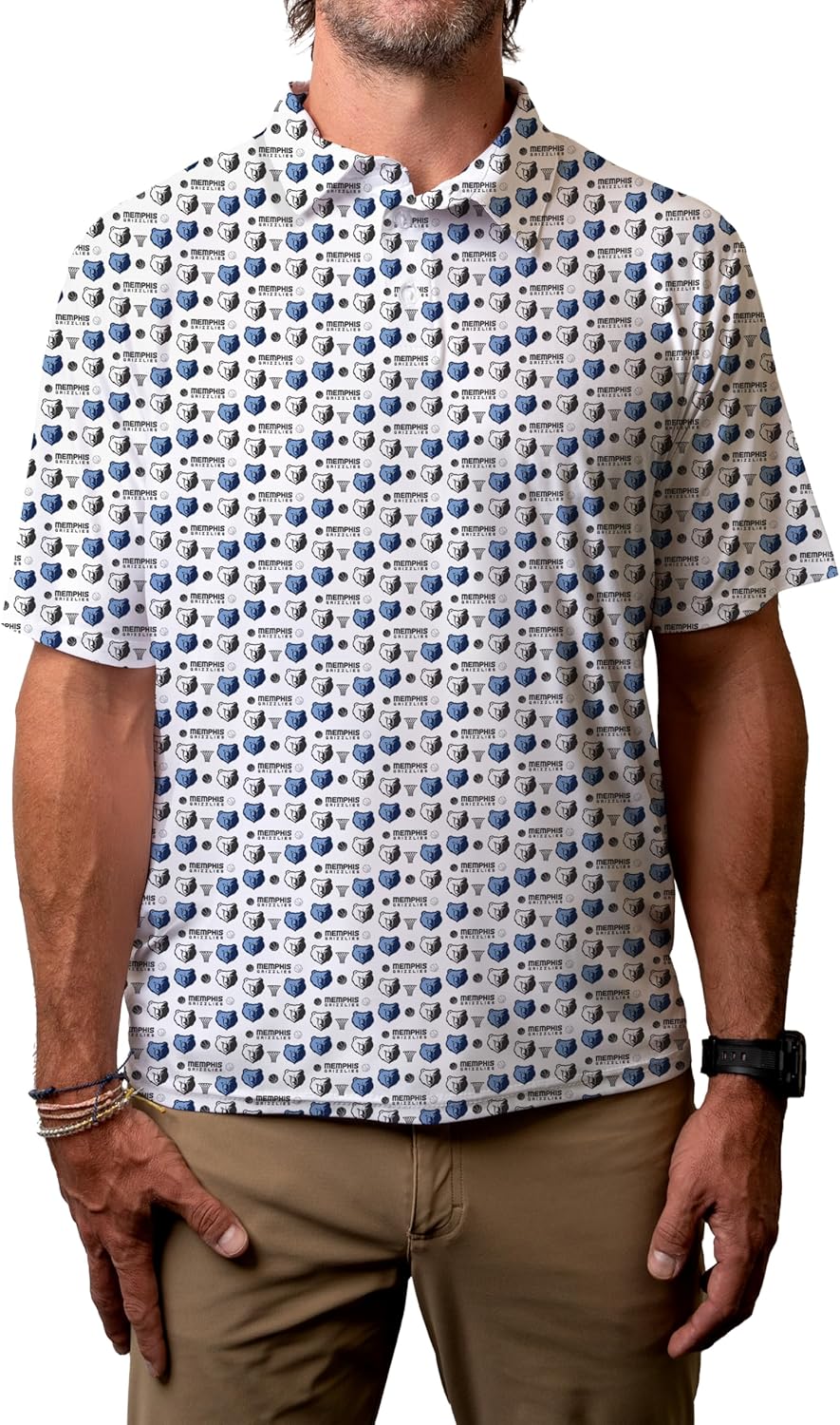 Blue 84 NBA Mens NBA Officially Licensed Short Sleeve Performance Polo All Over Print White