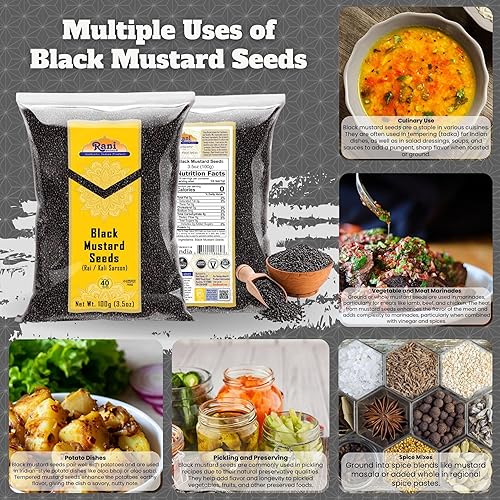 Miniatura 3 de Rani - Semillas de mostaza negra, especia entera (Kali Rai) 3.5 onzas (3.53 oz)  totalmente natural  Apto para gluten  Sin OMG  Vegano  Origen indio