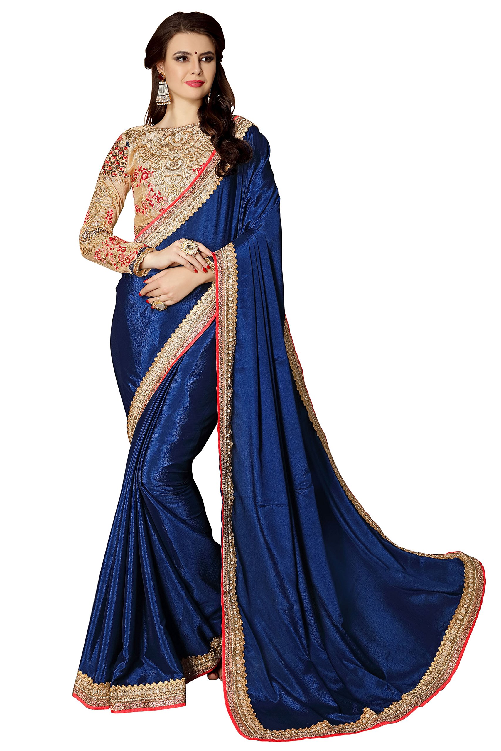 Womens Embroidered Desiger Georgette Saree with Blouse