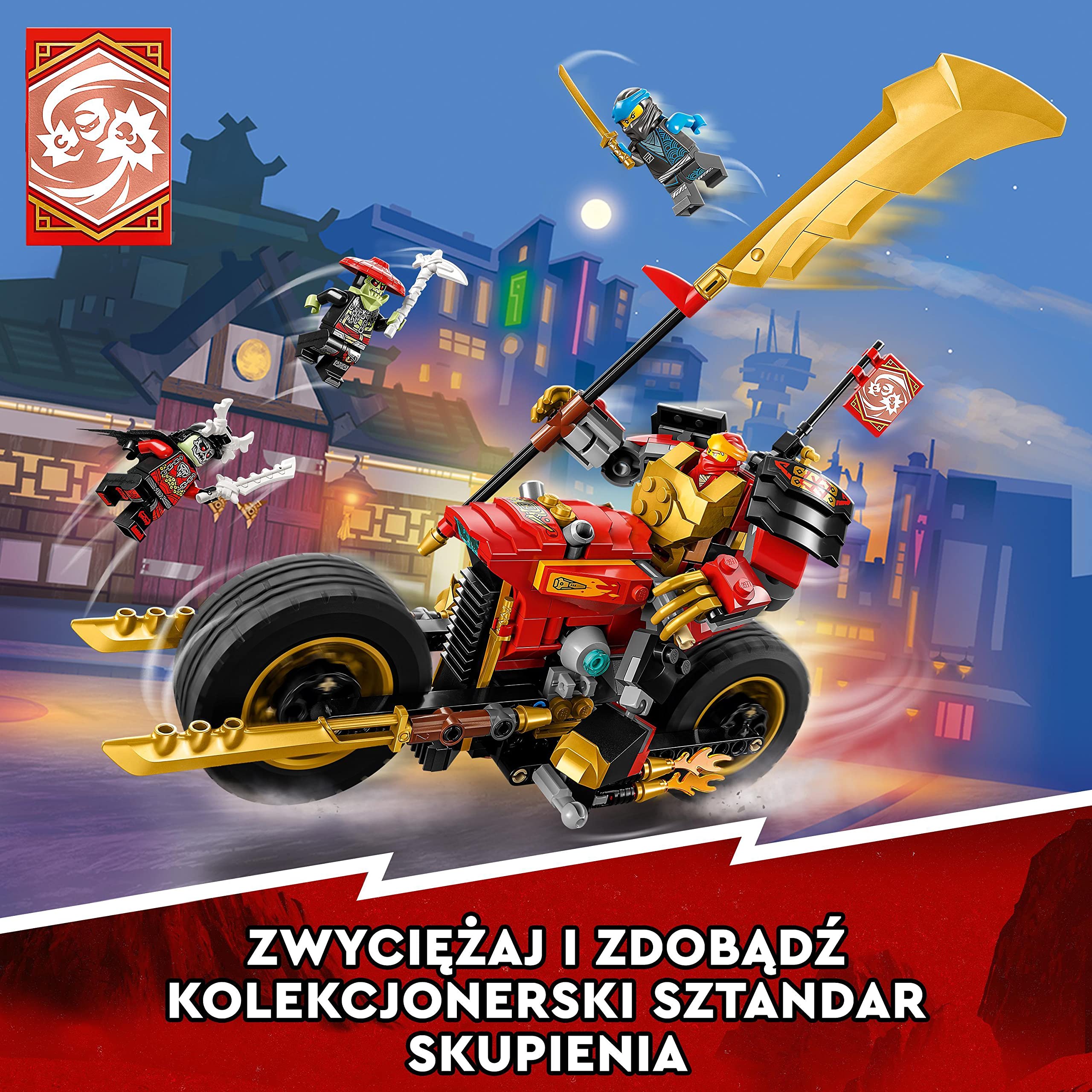 LEGO 71783 NINJAGO Jeździec-Mech Kaia EVO, Motocykl Ninja do Ulepszania, Figurka Mecha i 4 Minifigurki, Zabawki do Kolekcjonowania dla Dzieci od 7 Lat