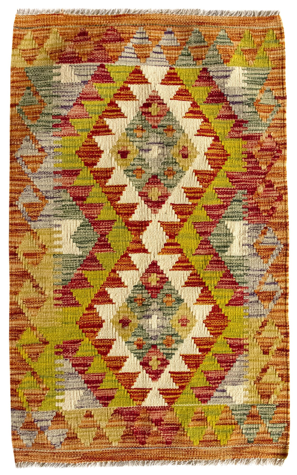 HAMID Tapis Kilim Herat, 100% Laine Tissée à la Main, Tapis Ethnique pour Salon, Chambre, Salle à Manger (96x61cm)
