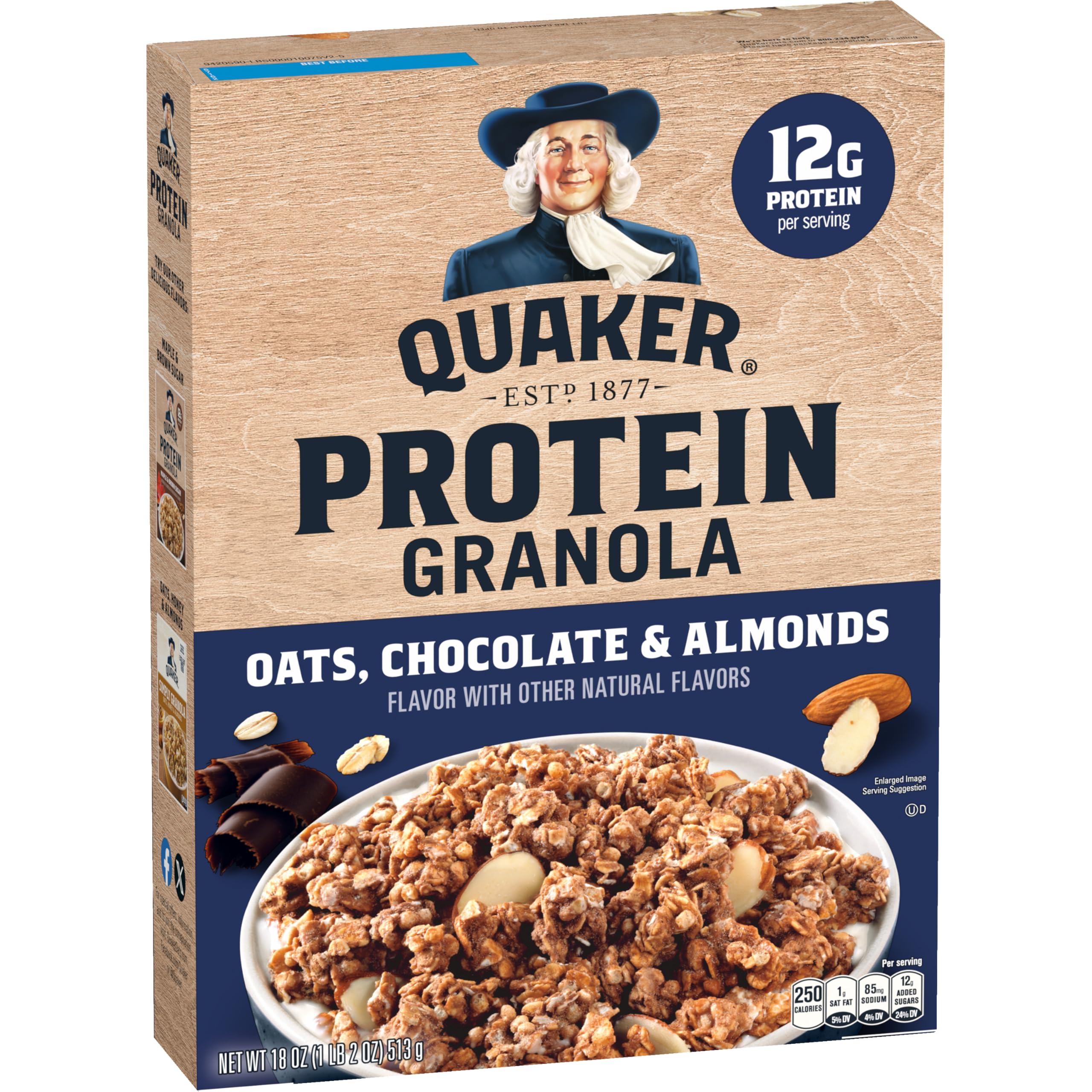 QuakerProtein Granola, Oats, Chocolate & Almonds, 18 oz