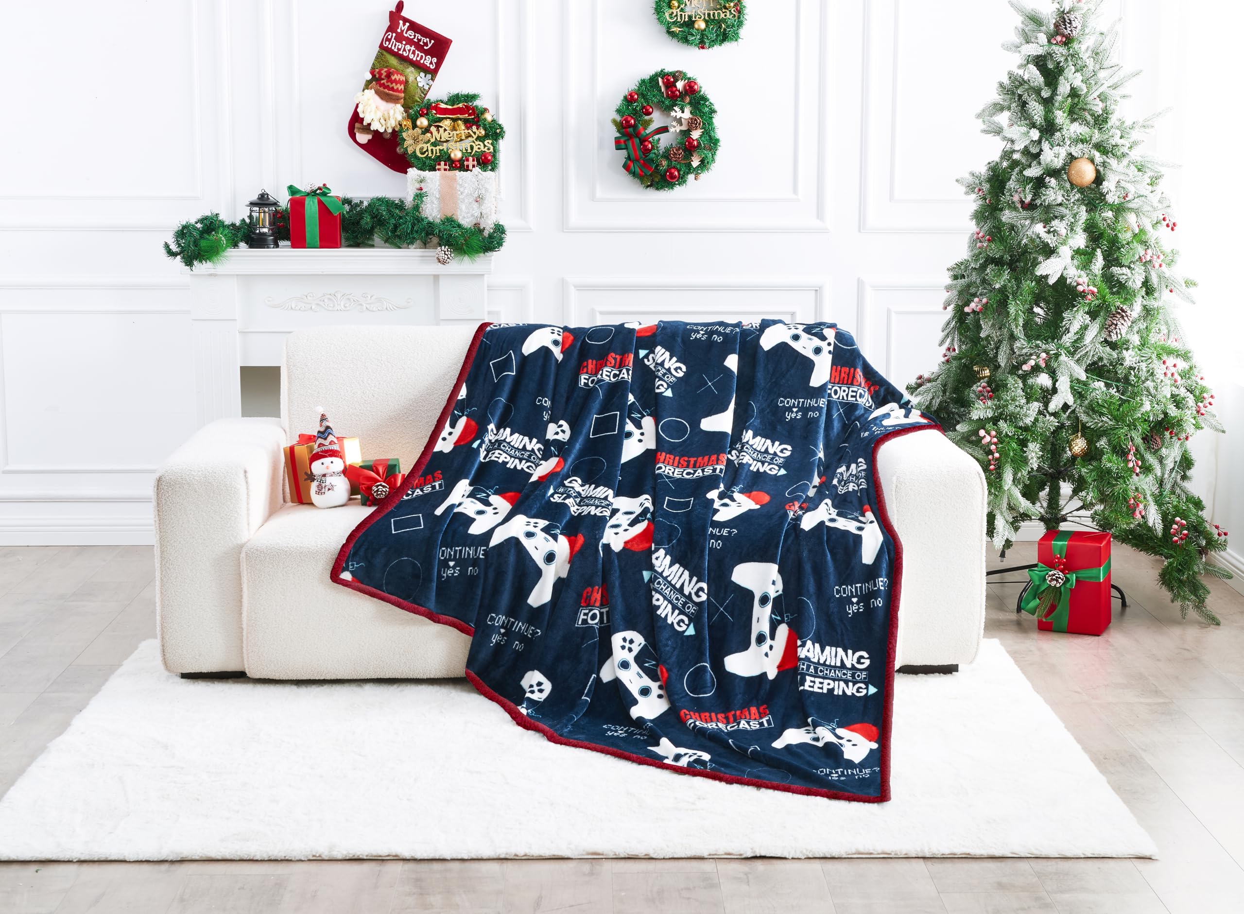 GC GAVENO CAVAILIA Game Christmas Fleece Blanket - Soft Fluffy Sherpa Throw Blanket for Sofa, Bed & Couch - Warm Winter Thick Faux Fur Throws (200x240 cm) - Extra Large Xmas Blanket & Adults