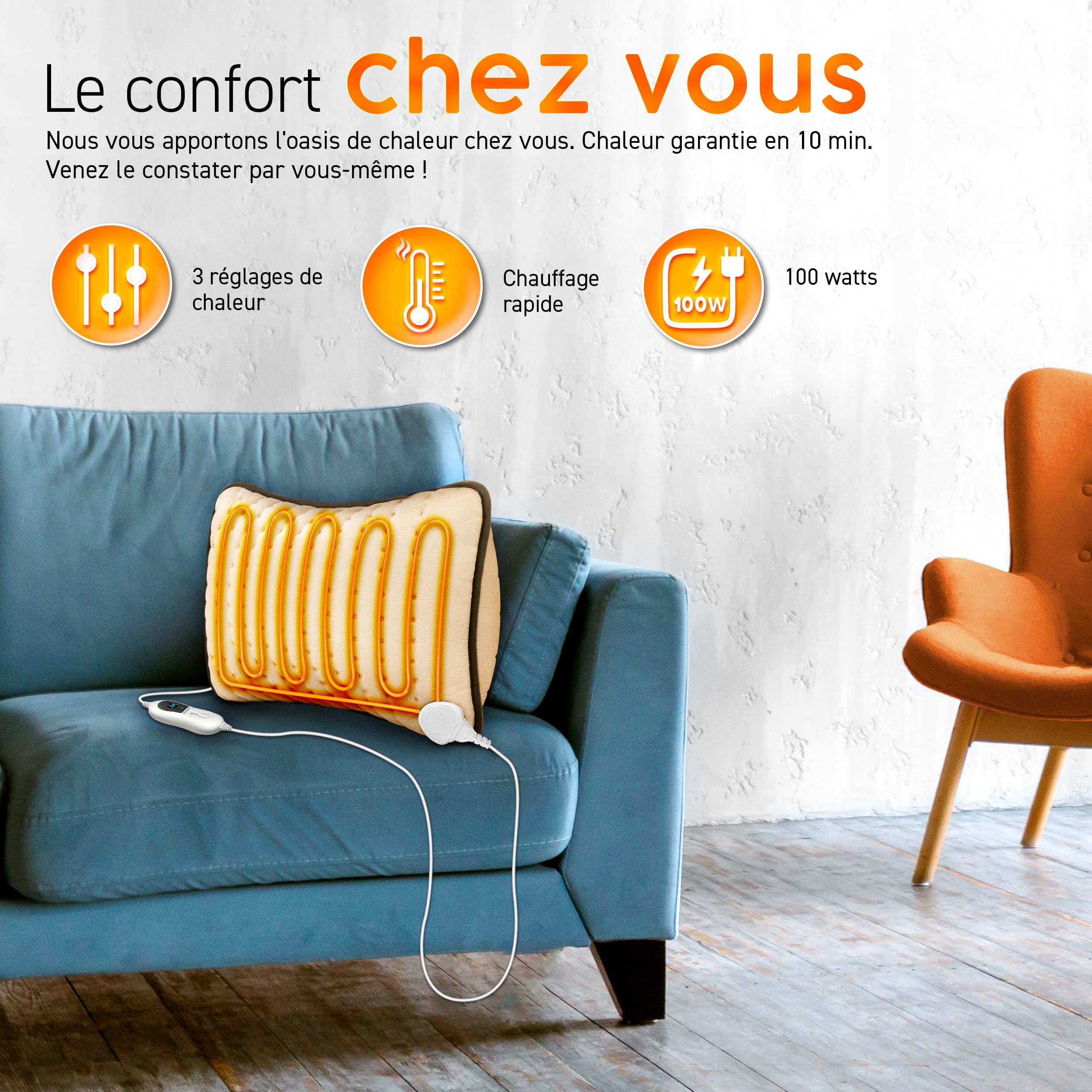 sinnlein Coussin Chauffante avec Rembourrage 100W | Coussin Thermique Electrique | Contre le Mal de Dos, Epaule et Nuque |3 Niveaux de Température et Arrêt Automatique (Beige)