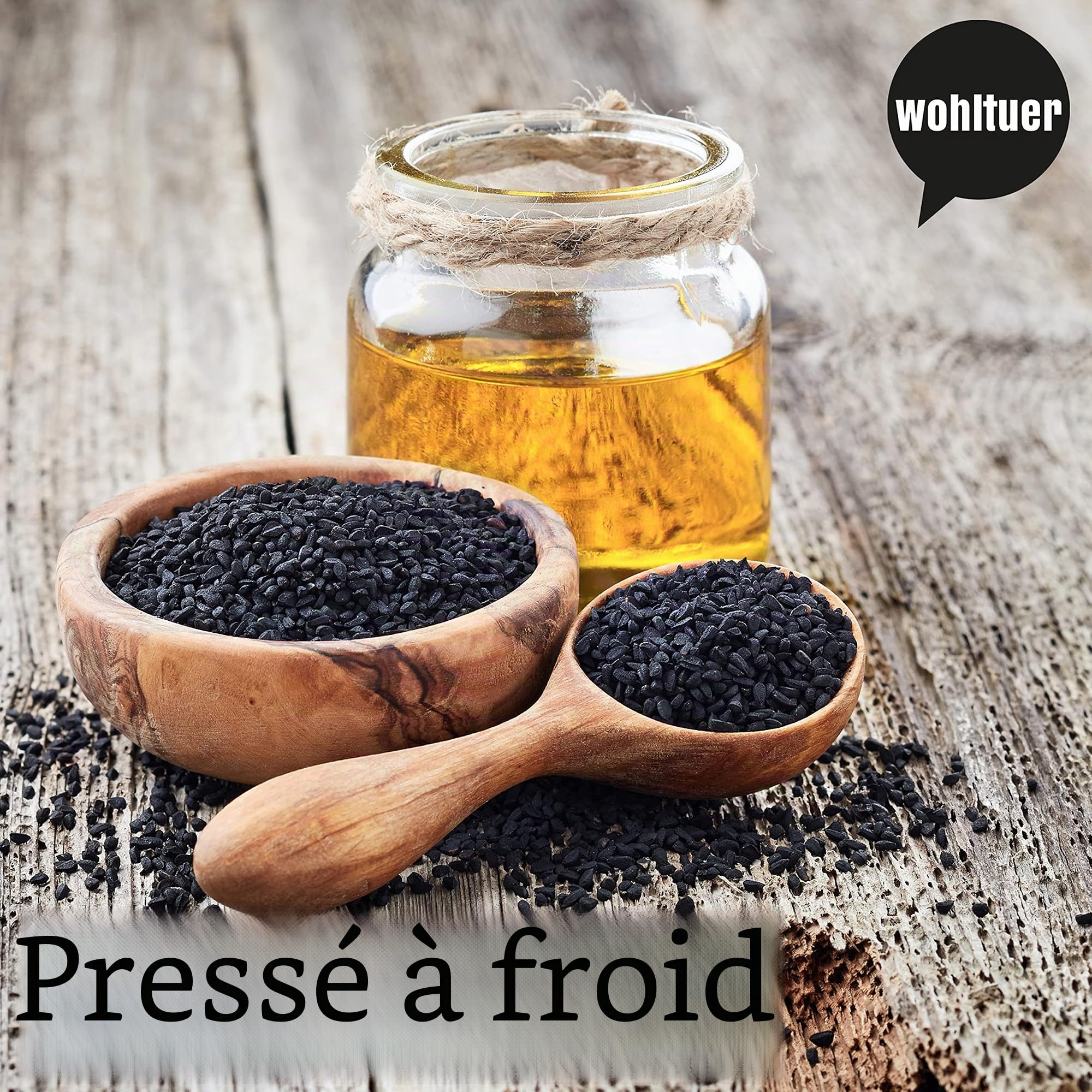 Wohltuer Huile de nigelle bio 500 ml – Pressée à froid et de qualité alimentaire brute – Particulièrement douce – Produit de la marque Allgäuer Ölmühle