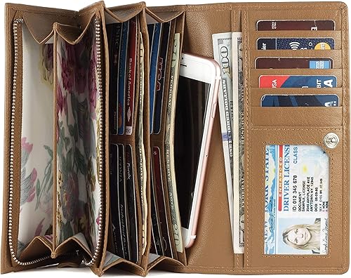 Mou Meraki - Billetera o bolsa de mano de cuero genuino con bloqueo de seguridad RFID con escudo contra el robo de identidad para mujeres