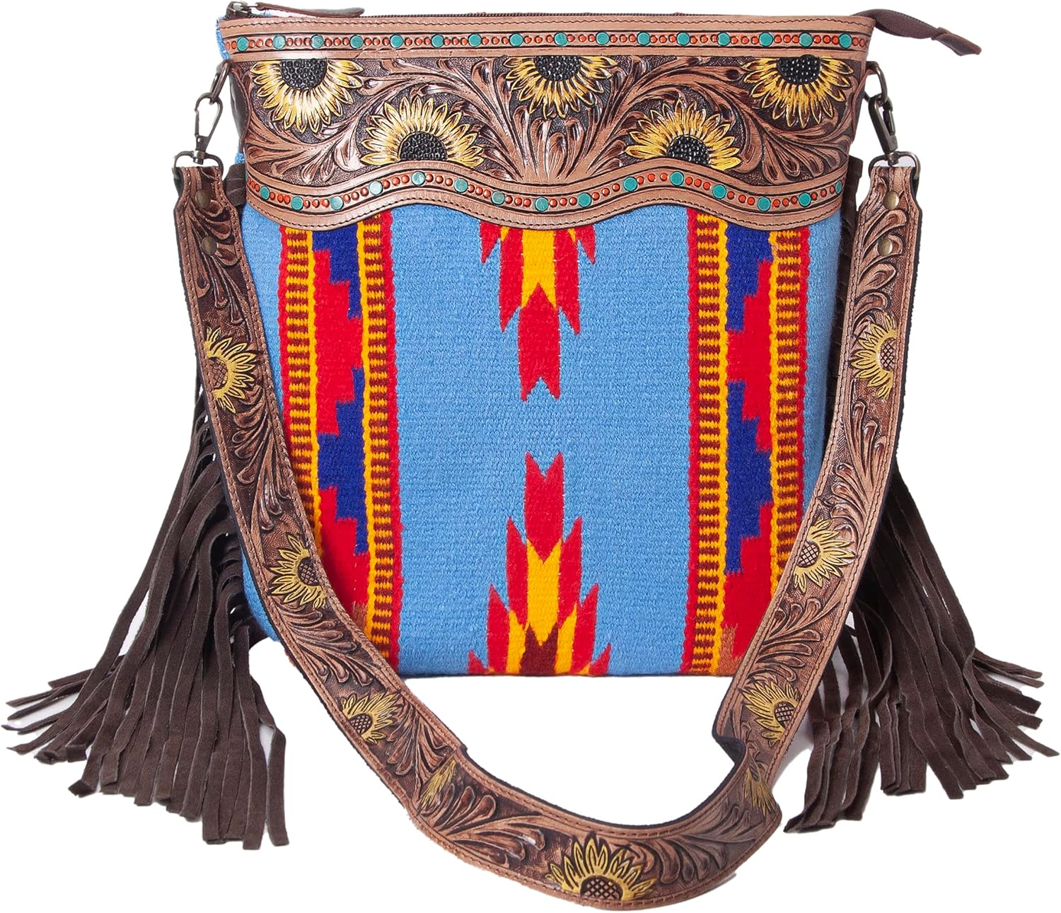 Merbaa Women Handtooled woolen saddle blanket hand woven Crossbody Bag