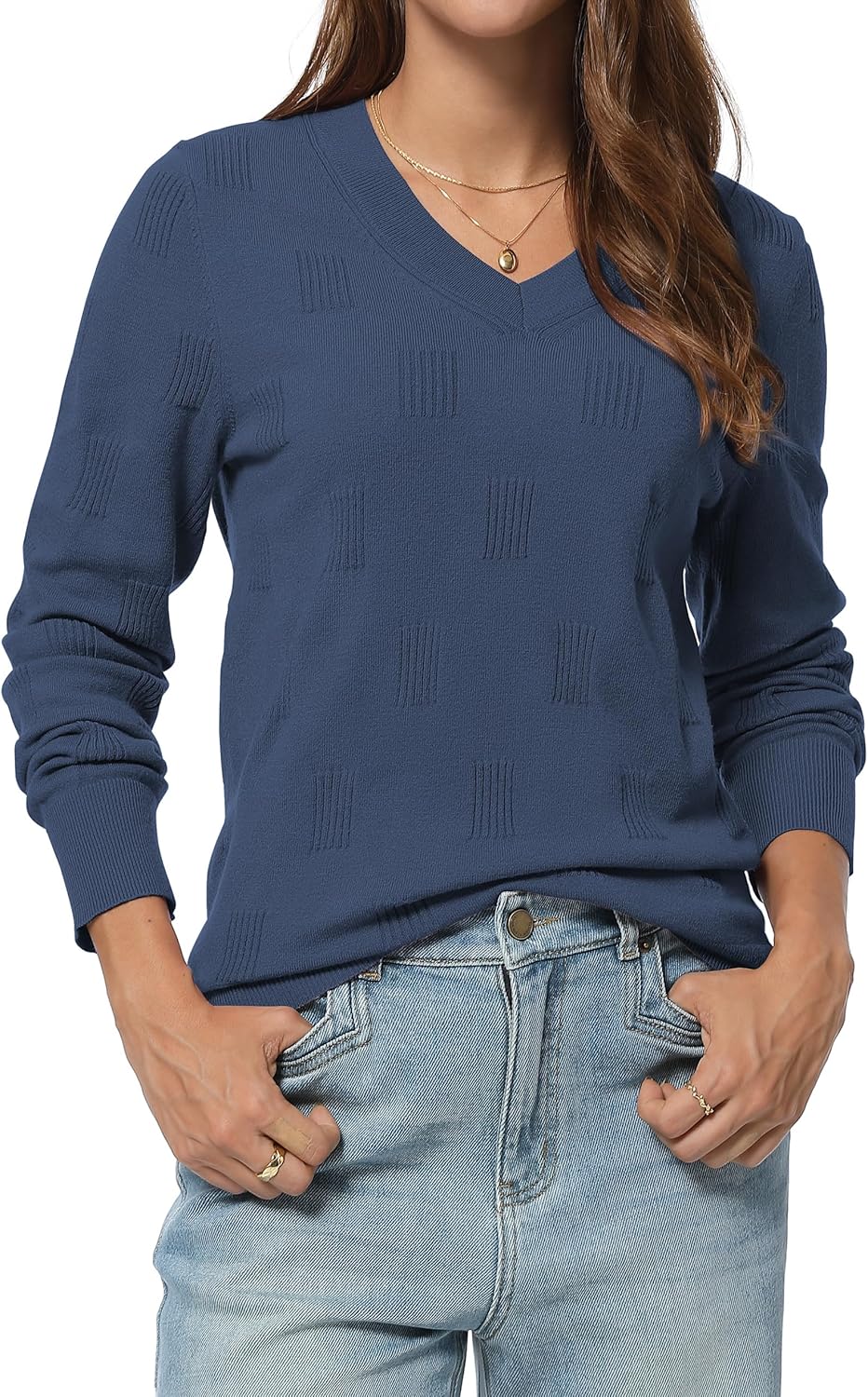 QUALFORT Women’s Lightweight V Neck Knit Sweaters Soft Long Sleeve Tops for Fall Winter 2026 - Image 3