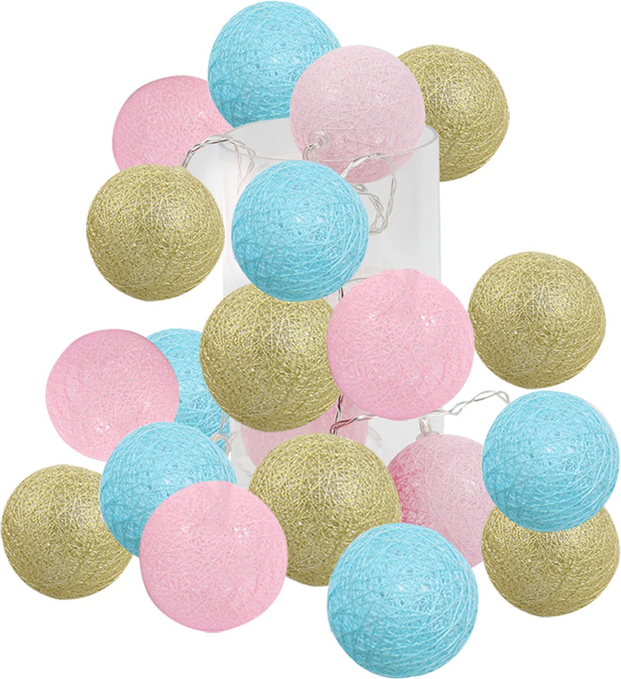 2.5m 20 LED Gender Reveal Party Supplies Boy or Girl Baby Shower Decorations Gold Pink Baby Blue Cotton Balls String Lights Battery Operated Christmas LED Garland Party Decorative Lamp