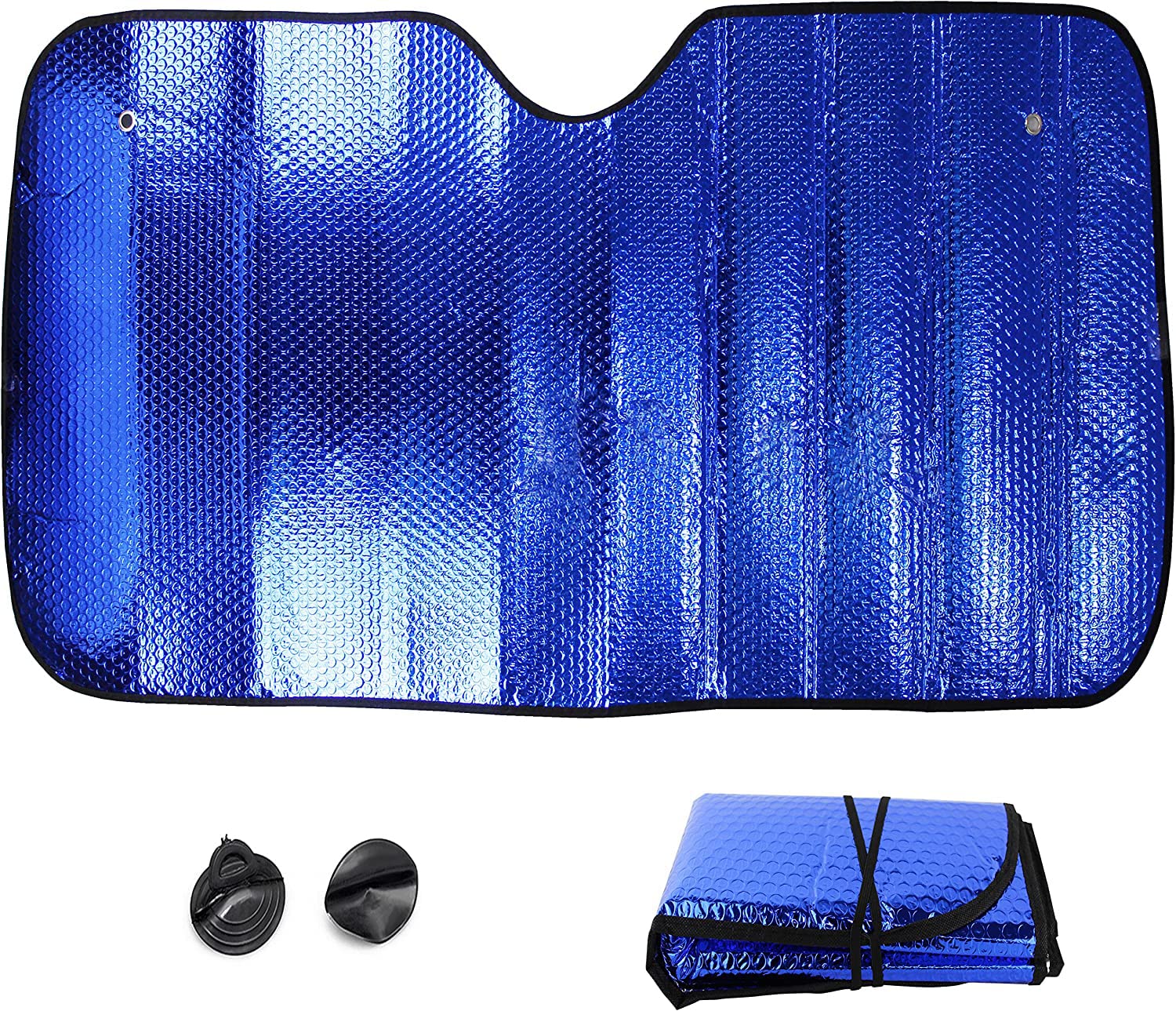 Parasol Coche Delantero Plegable Protector Solar de Luna Delantera Parasol Coche para Luna Delantera Universal con 2 Ventosas 2 Correas (Azul)