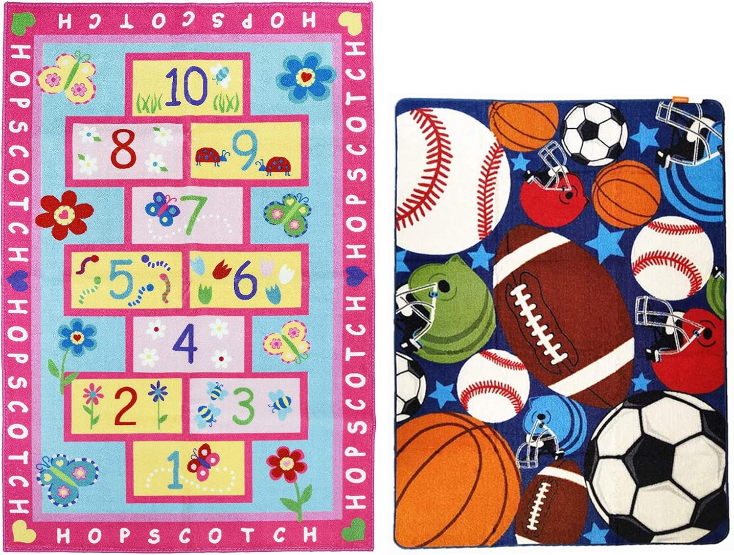 HUAHOO Boys Sports Rug Pink Girls hopscotch Rug Kids Room Decor Gift idea
