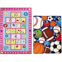 HUAHOO Boys Sports Rug Pink Girls hopscotch Rug Kids Room Decor Gift idea