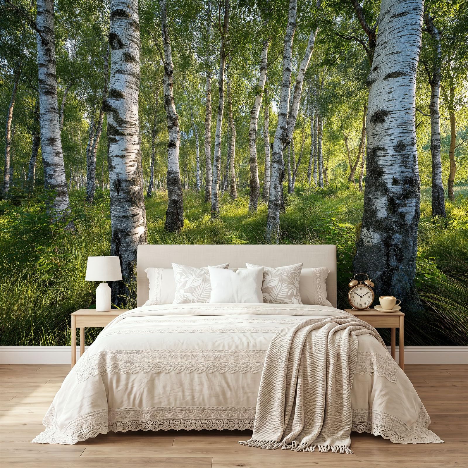 Fototapete Birke Grasland, Vlies Tapeten 200x140 cm