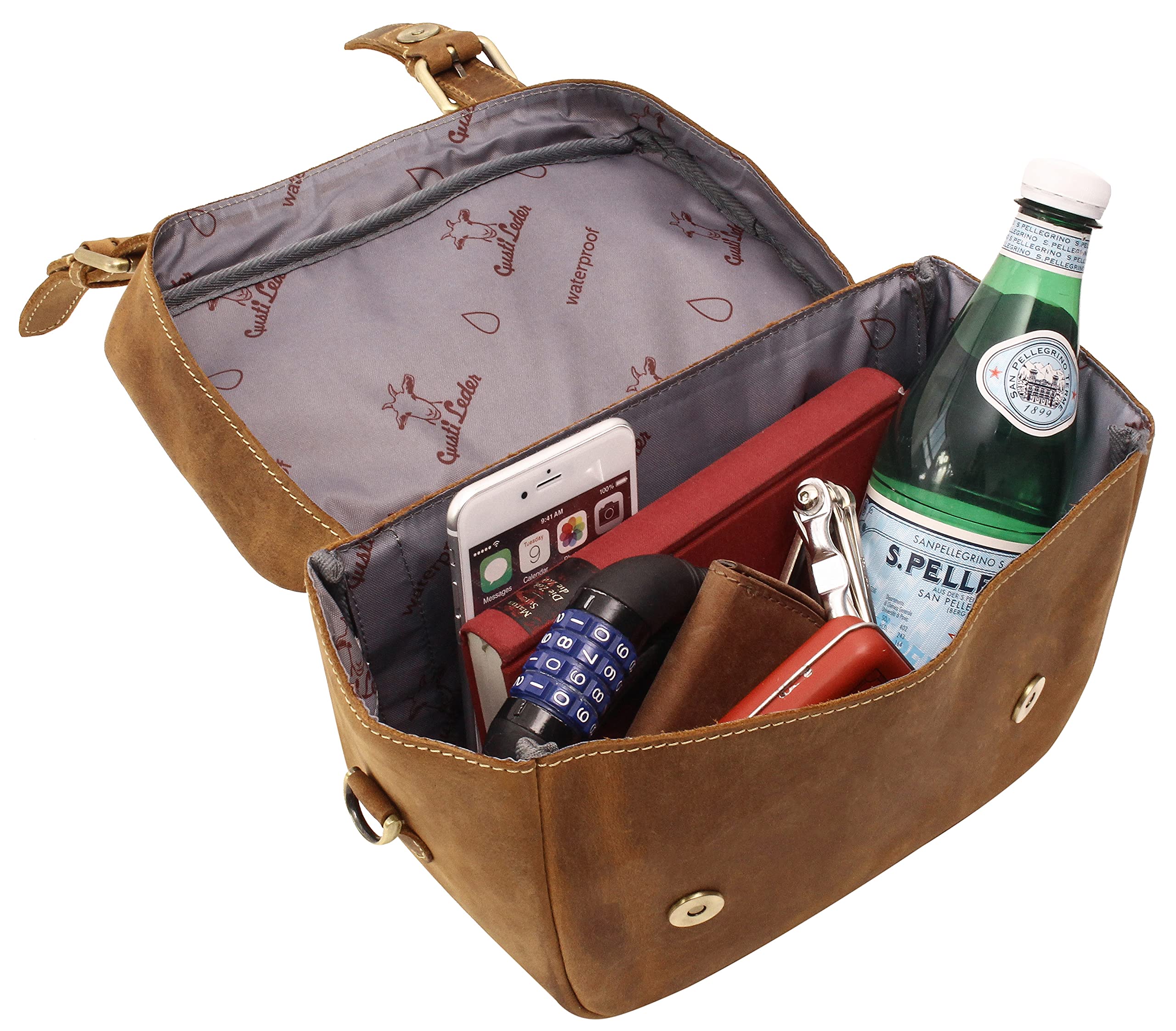 Gusti Borsa da Manubrio in Pelle - Rene P. Accessori Borsa da Bicicletta con Adattatore Klickfix Marrone