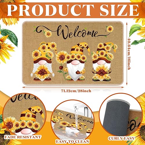 Miniatura 3 de Zhanmai Tapete de bienvenida con diseño de girasol, diseño de gnomo floral, tapete colorido para puerta de entrada interior, bonito felpudo