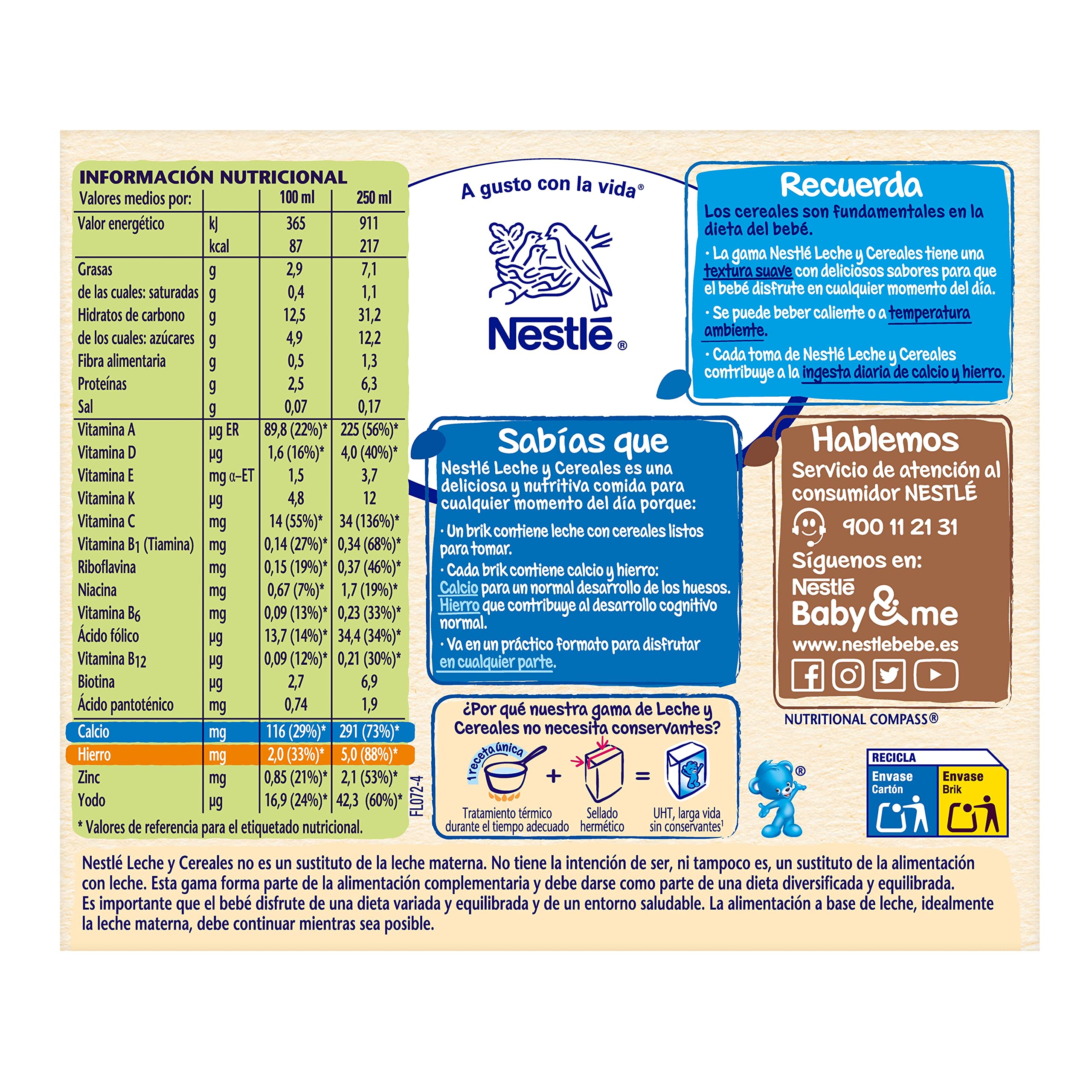 Nestlé Pijama Leche y Cereales con Miel, 2 x 250ml