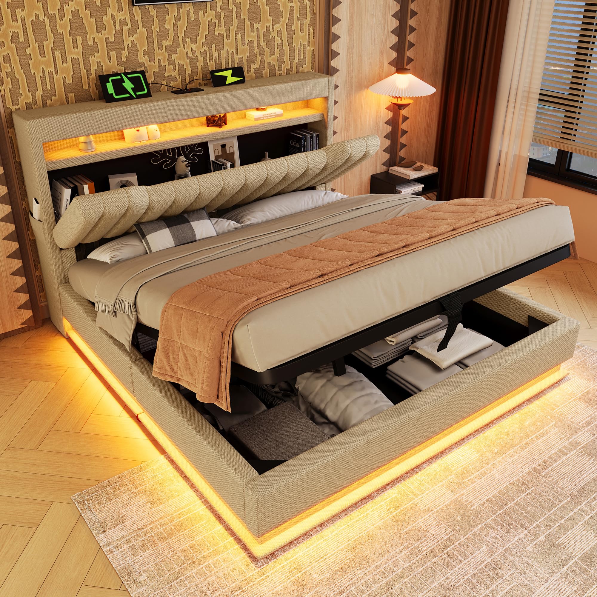Hydraulisch Gestoffeerd Bed, Opbergbed 180x200 Cm, Bed Met Drie Laden Bedframe En Lattenbodem Wit Fluweel