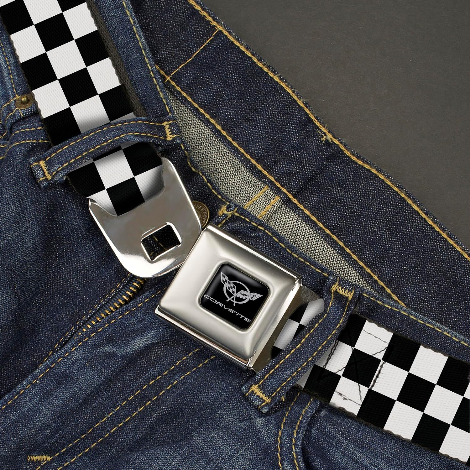 Buckle-Down unisex-adult Belt Seatbelt Buckle Checker Black White image 2