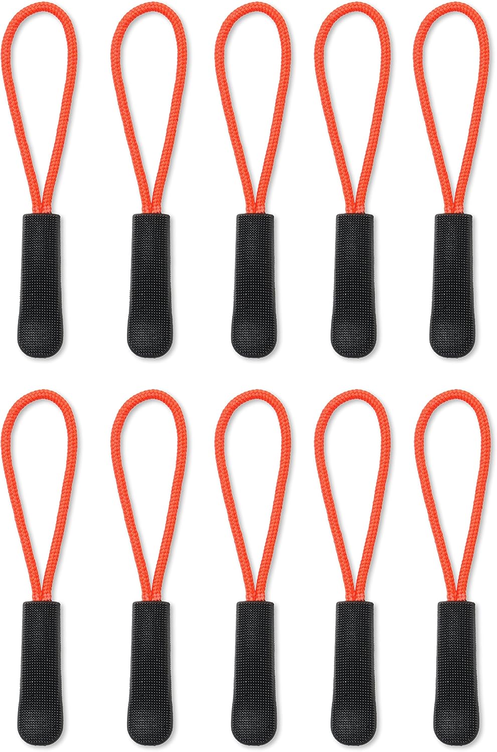 [10] Zipper Pulls - Strong Nylon Cord with Ergonomically Designed Rubber No Slip Textured Gripper Pull to Fit Any Zipper - High Quality Materials-Zipper Fixer-by NEO Tactical Gear (Black/Light Red)