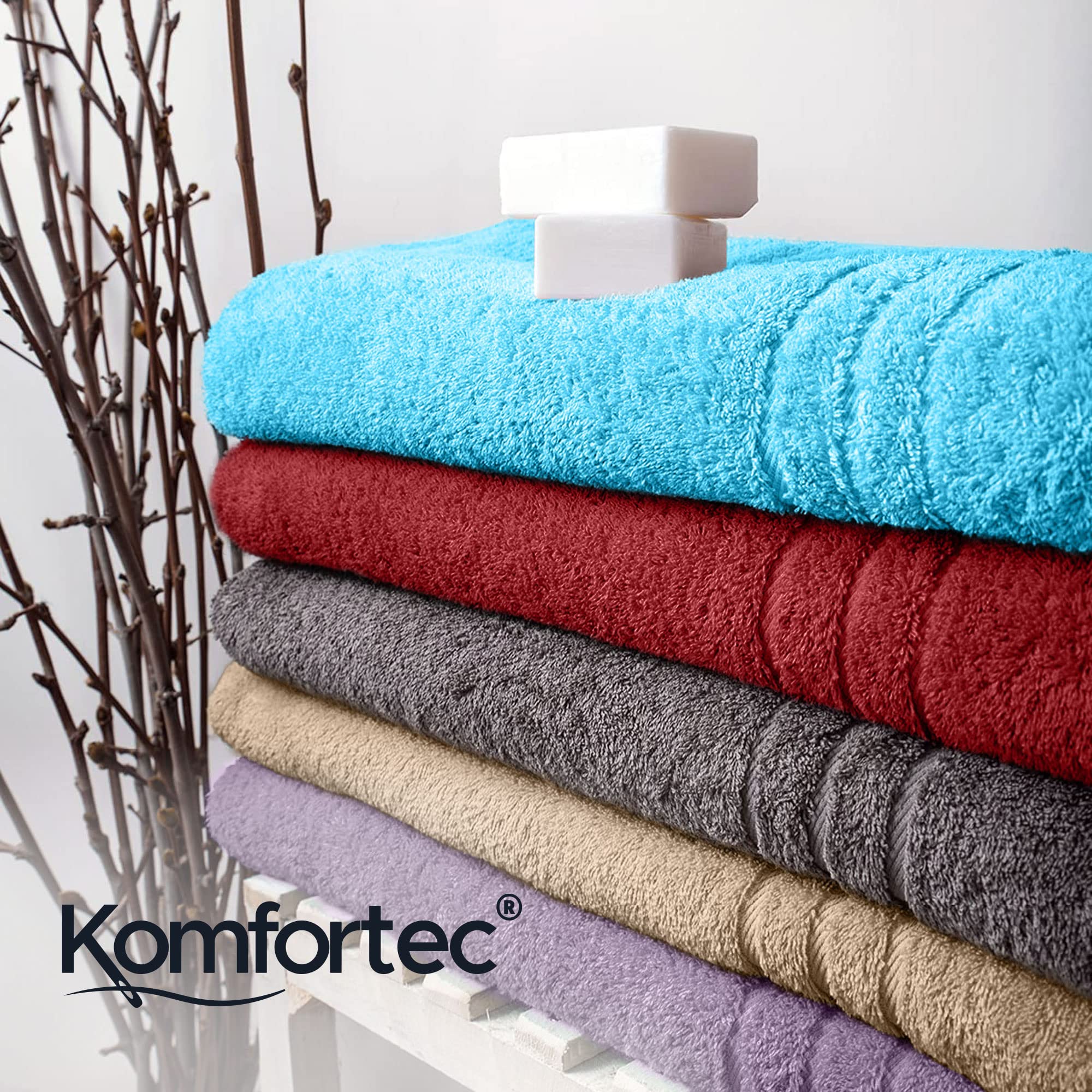 Komfortec Asciugamani 2 per Sauna 70x200 cm in 100% Cotone,470 g/m², Asciugamano Doccia Grande, Morbido, Asciugatura Rapida, Turchese