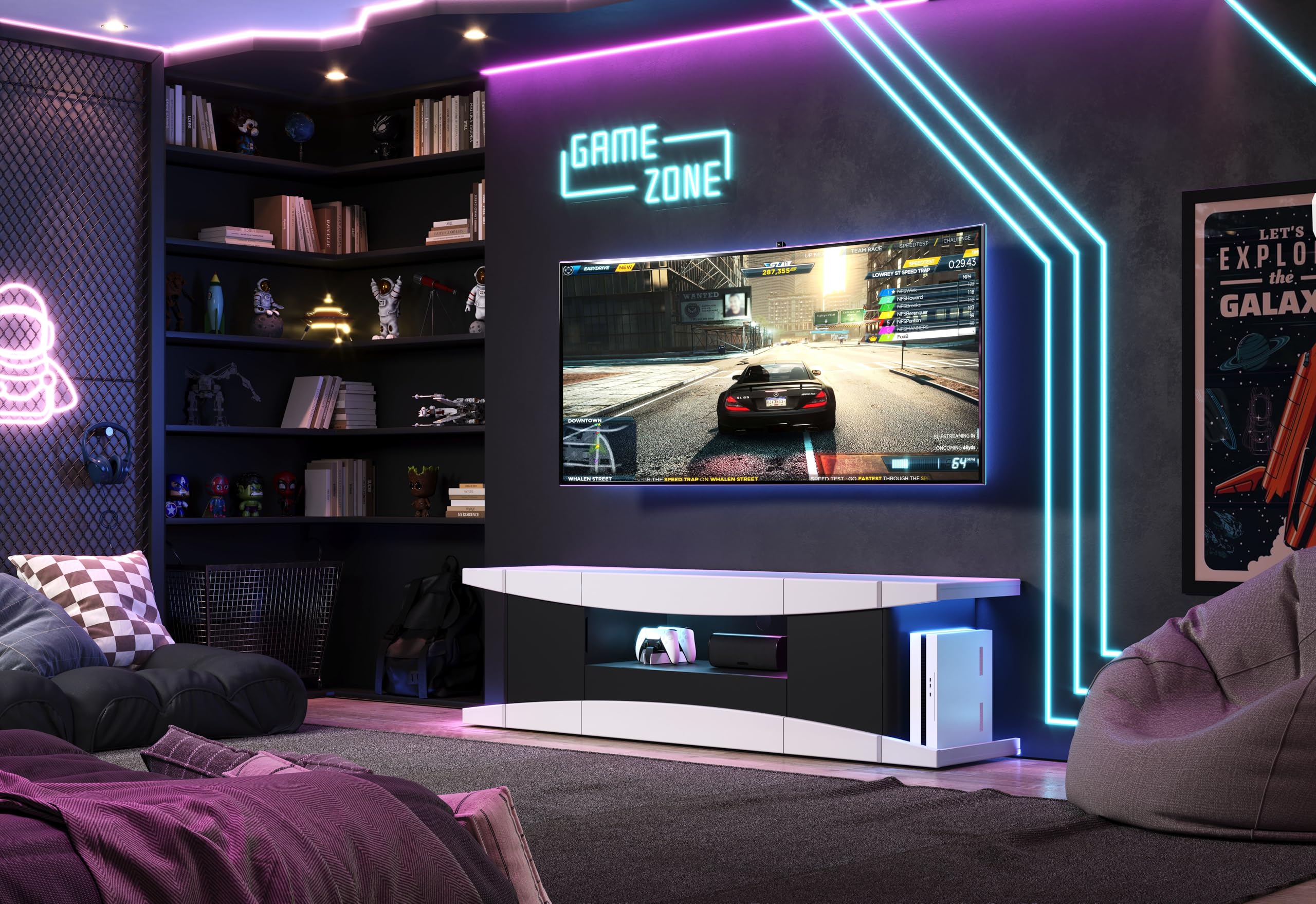TV-Lowboard LevelUp Außen Weiß & Schwarz Matt Lack · B 180 x H 52 cm