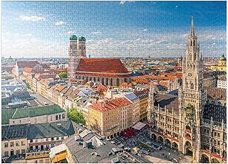 MyPuzzle Munich - View of Marienplatz with Town Hall and Frauenkirche - Bavaria, Germany - Premium 1000 Piece Jigsaw Puzzle for Adults