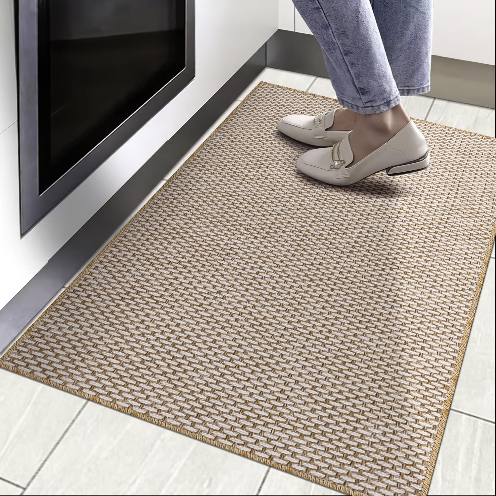 Tapis extérieur beige 60x90 résistant en polypropylène nordique