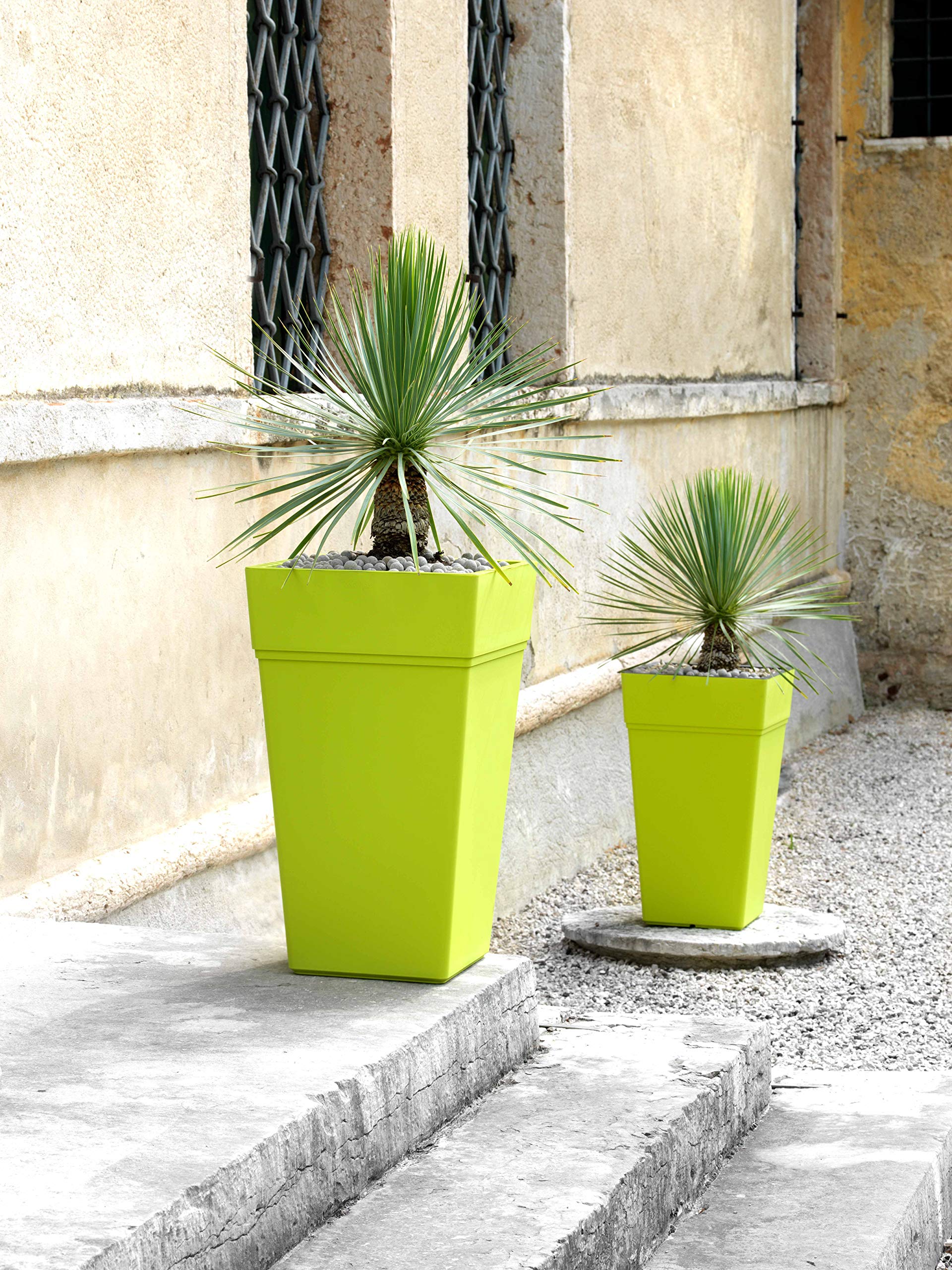Teraplast Stalk Altezza 80cm - Vaso Alto Da Esterno E Da Interno In Plastica Opaca, Colore Bianco, 100% Riciclabile Con Riserva D'Acqua. Portavaso Alto A Base Circolare.
