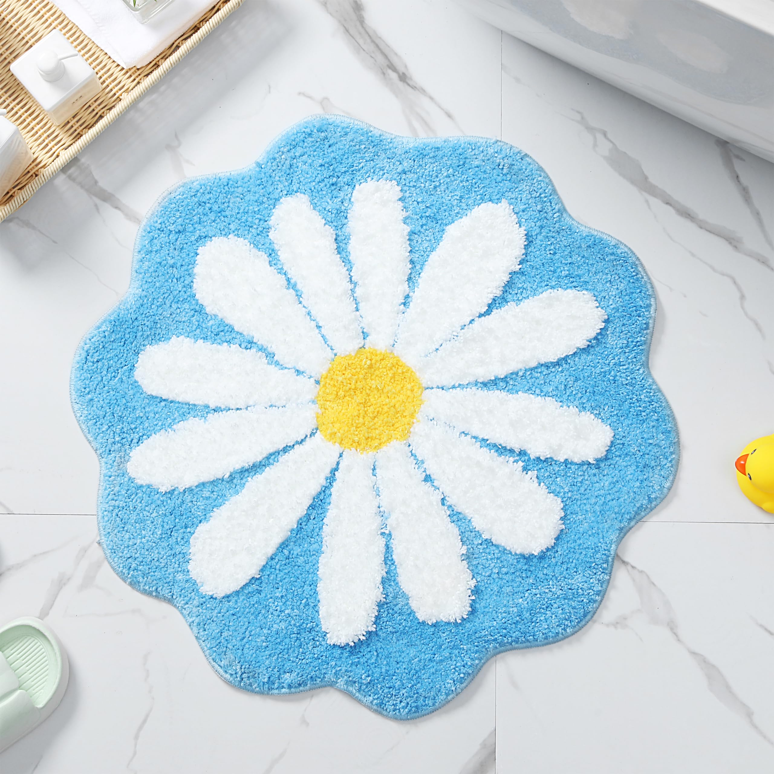 Carmoion Cute Bath Mat,Pink Flower Rug,Water Absorption Non Slip Mat,Soft Machine Wash Rug Mat for Bedroom Kitchen Bathroom Toilet Floors 25.6 x 25.6