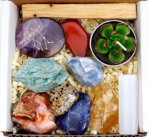 Miniatura 2 de DANCING BEAR Juego de regalo de cristales curativos del zodiaco Géminis (14 unidades) 9 piedras, collar de constelación chapado en oro de 18