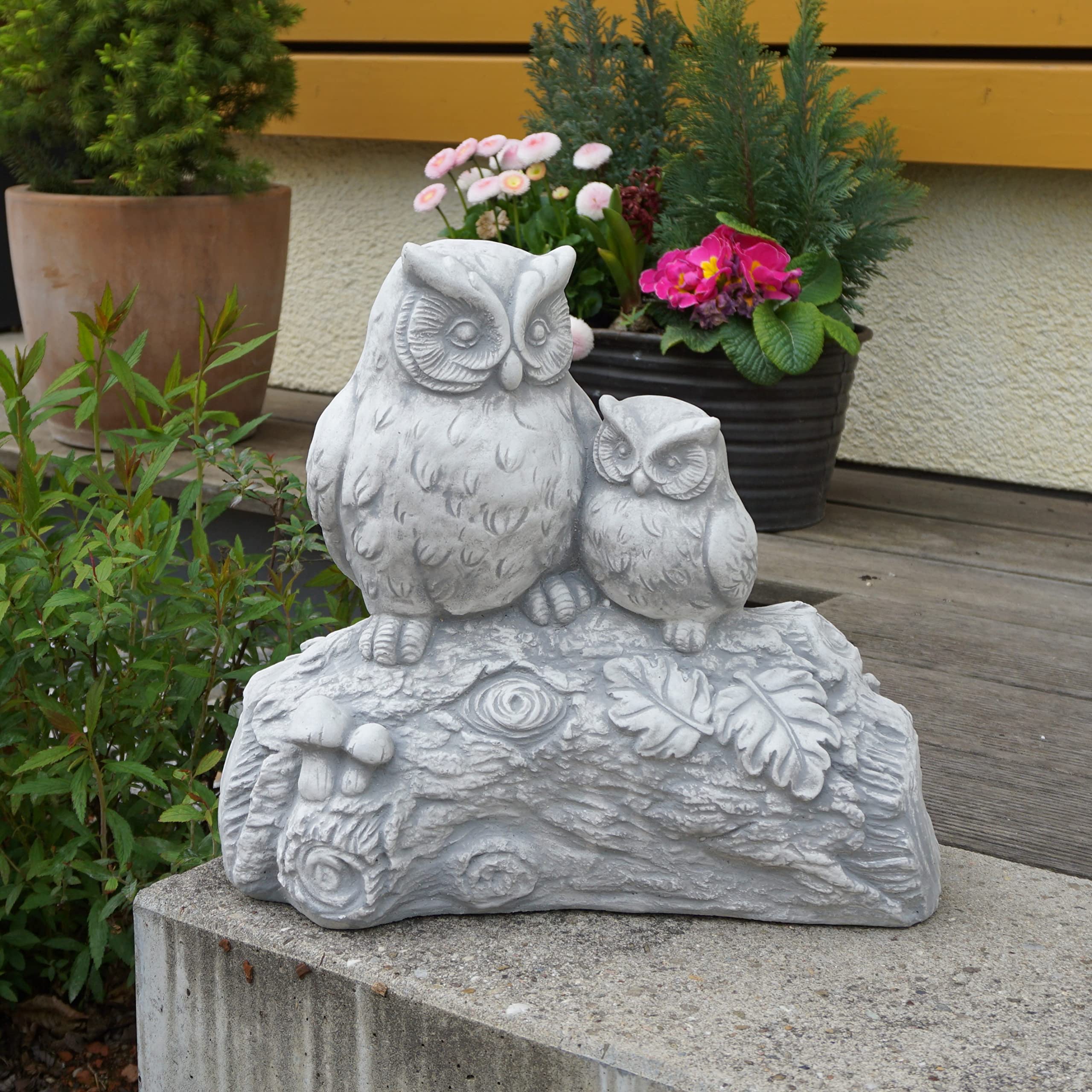 gartendekoparadies.de Figurine en Pierre Solide Amusante Paire de hiboux Hibou Grand duc sur Branche, Hauteur 32 cm, 16 x 33 cm, Gris, 15 kg, en Pierre moulée, résistant au Gel
