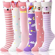 MOGGEI 6 Pairs Kids Girls Knee High Socks Gift Long Crazy Silly Tall Funny Boot Cute Animal Child Fun Socks