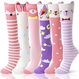 MOGGEI 6 Pairs Kids Girls Knee High Socks Gift Long Crazy Silly Tall Funny Boot Cute Animal Child Fun Socks
