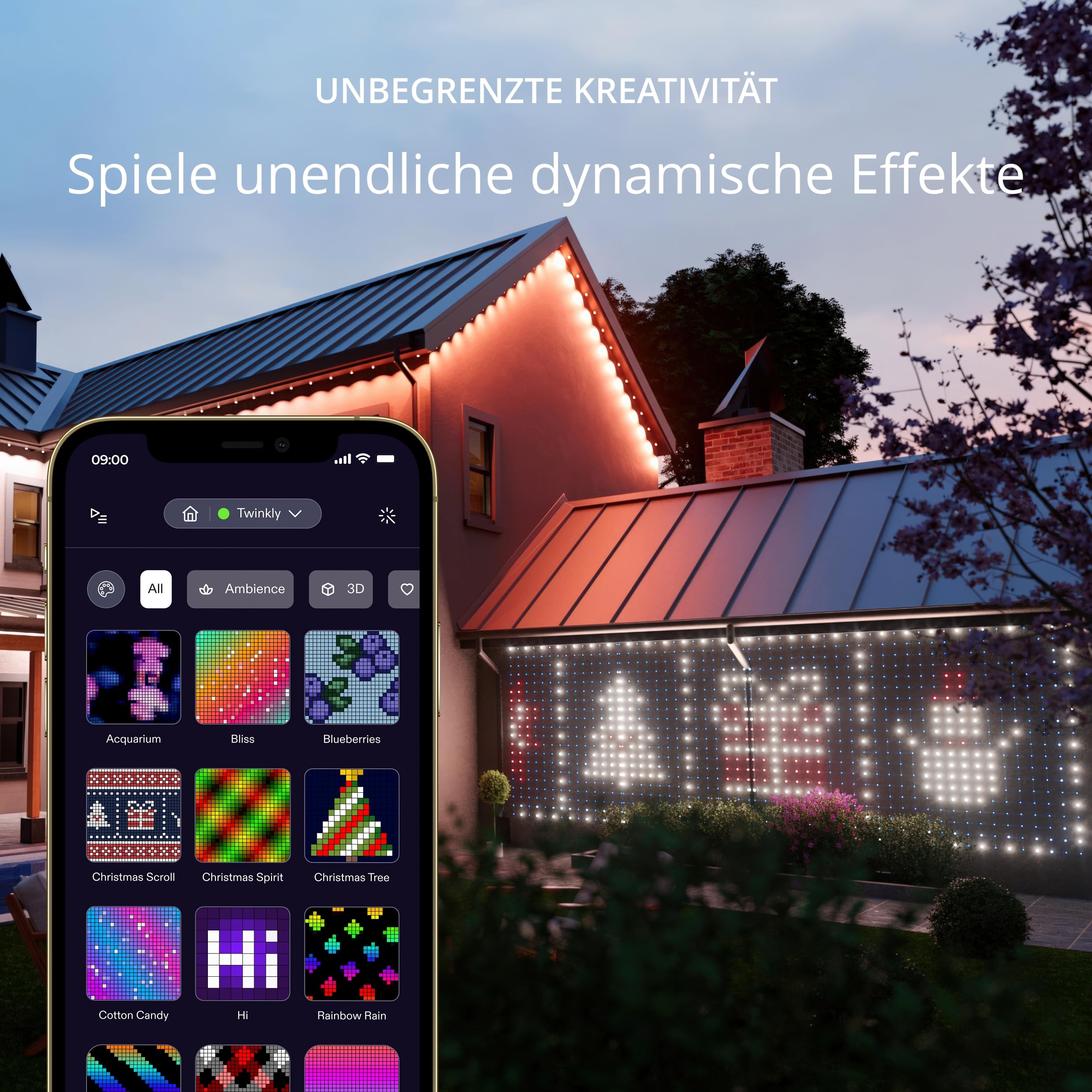 Twinkly Netzlichter, Flexibles LED-Gitter mit 260 RGB-LEDs, Lichtstreifen für Drinnen und Draußen, Kompatibel mit Alexa, Google Home, IP44, App-Steuerung, Transparentes Kabel, 1,2 m x 1,9 m