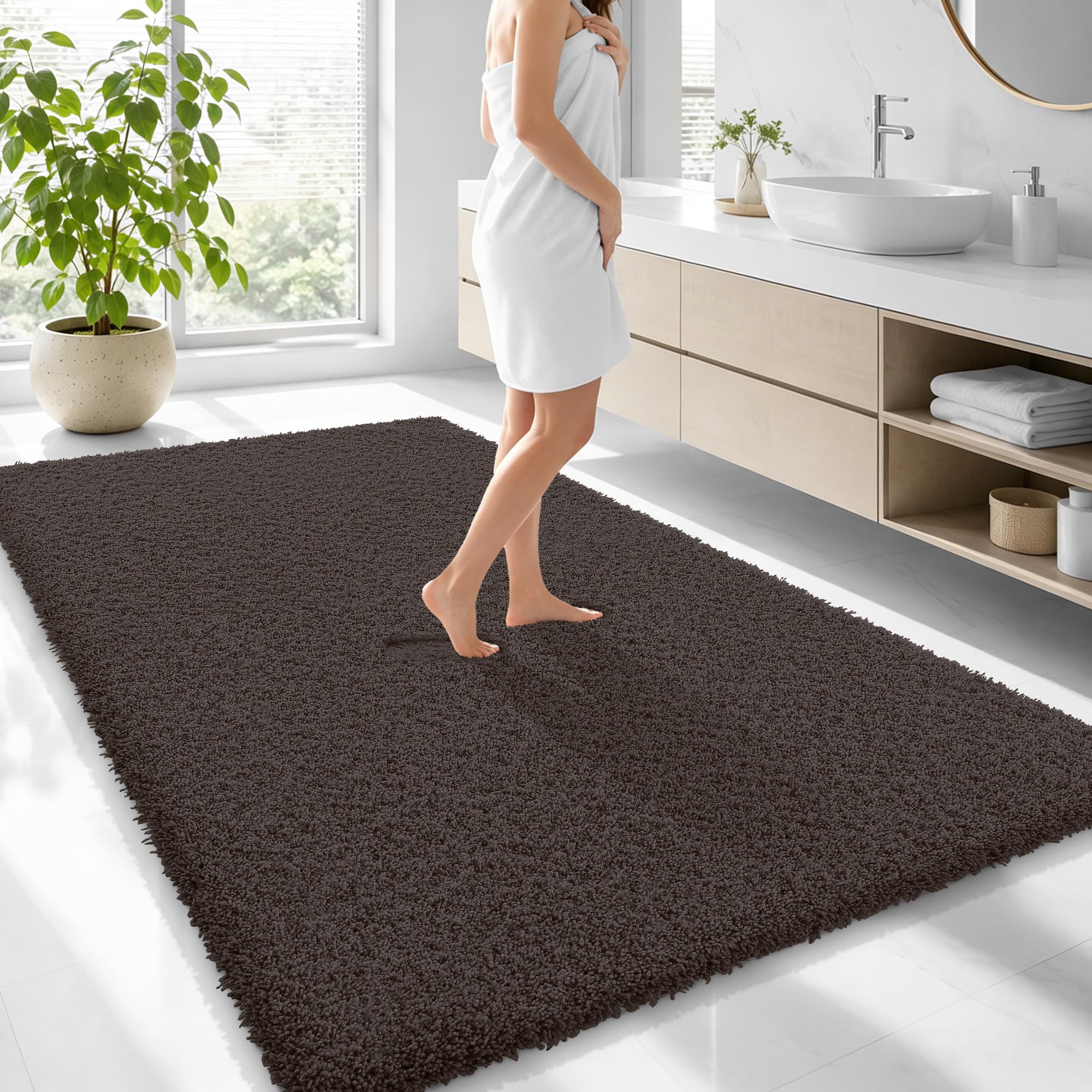 OLANLY Microfiber Large Bathroom Rugs 70x46, Soft Bath Mat, Dark Brown