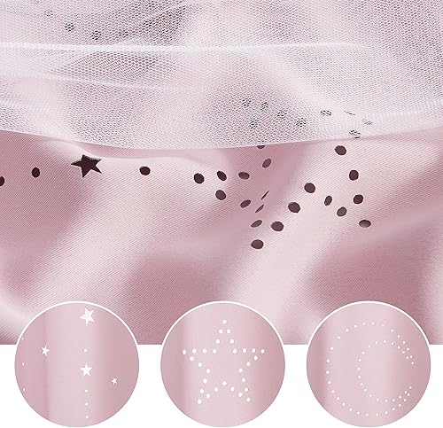 Miniatura 6 de NICETOWN Cortinas Opacas Rosadas para Dormitorio de Niñas, Cortina Ombré de Luna y Estrella Calada con Gasa Transparente Blanca, Cortina Elegante en