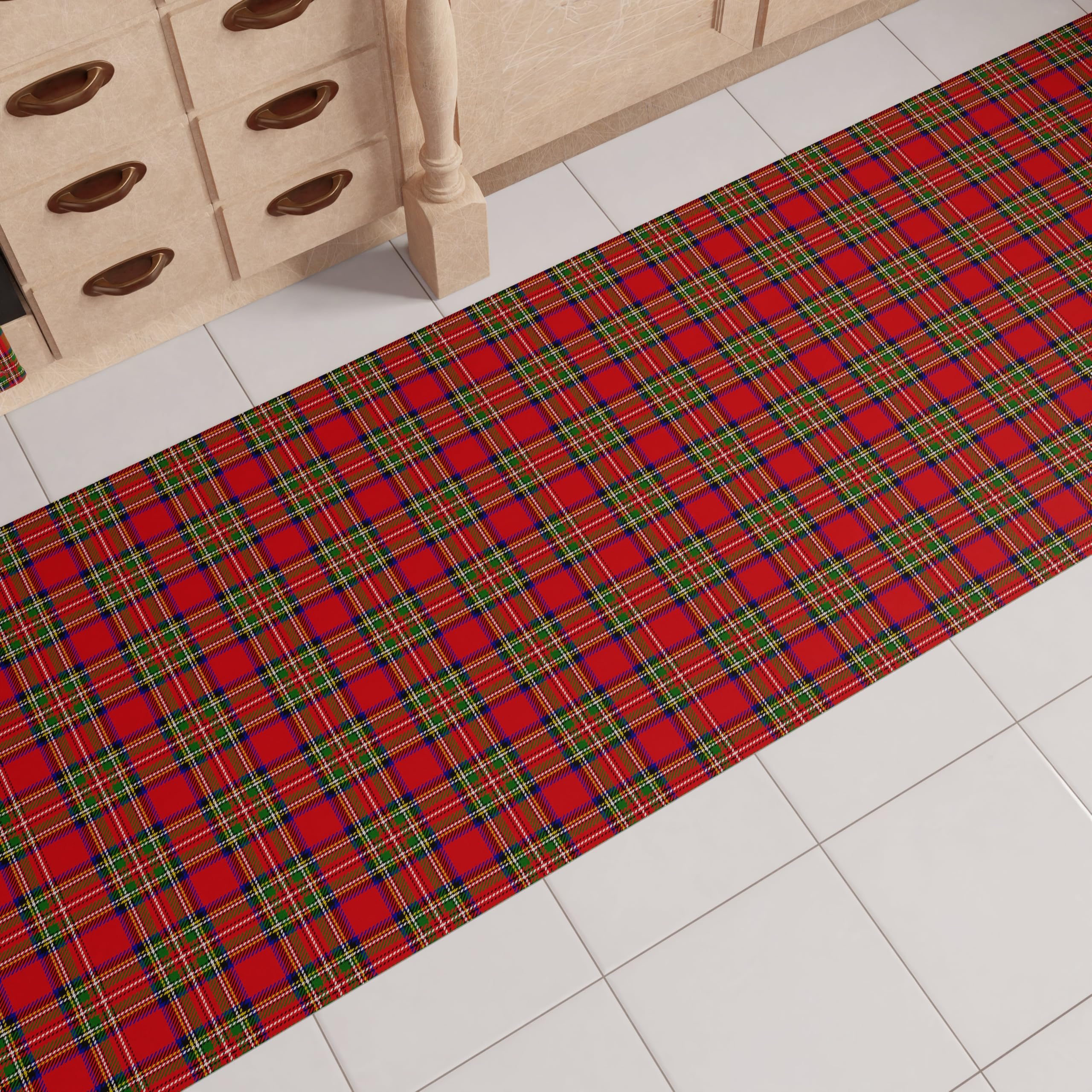 PETTI Artigiani Italiani - Tappeto Natalizio Cucina Antiscivolo Lavabile in Lavatrice, Passatoia Natalizia, Decorazione Natale Cucina 52x440 cm Tartan, Made in italy
